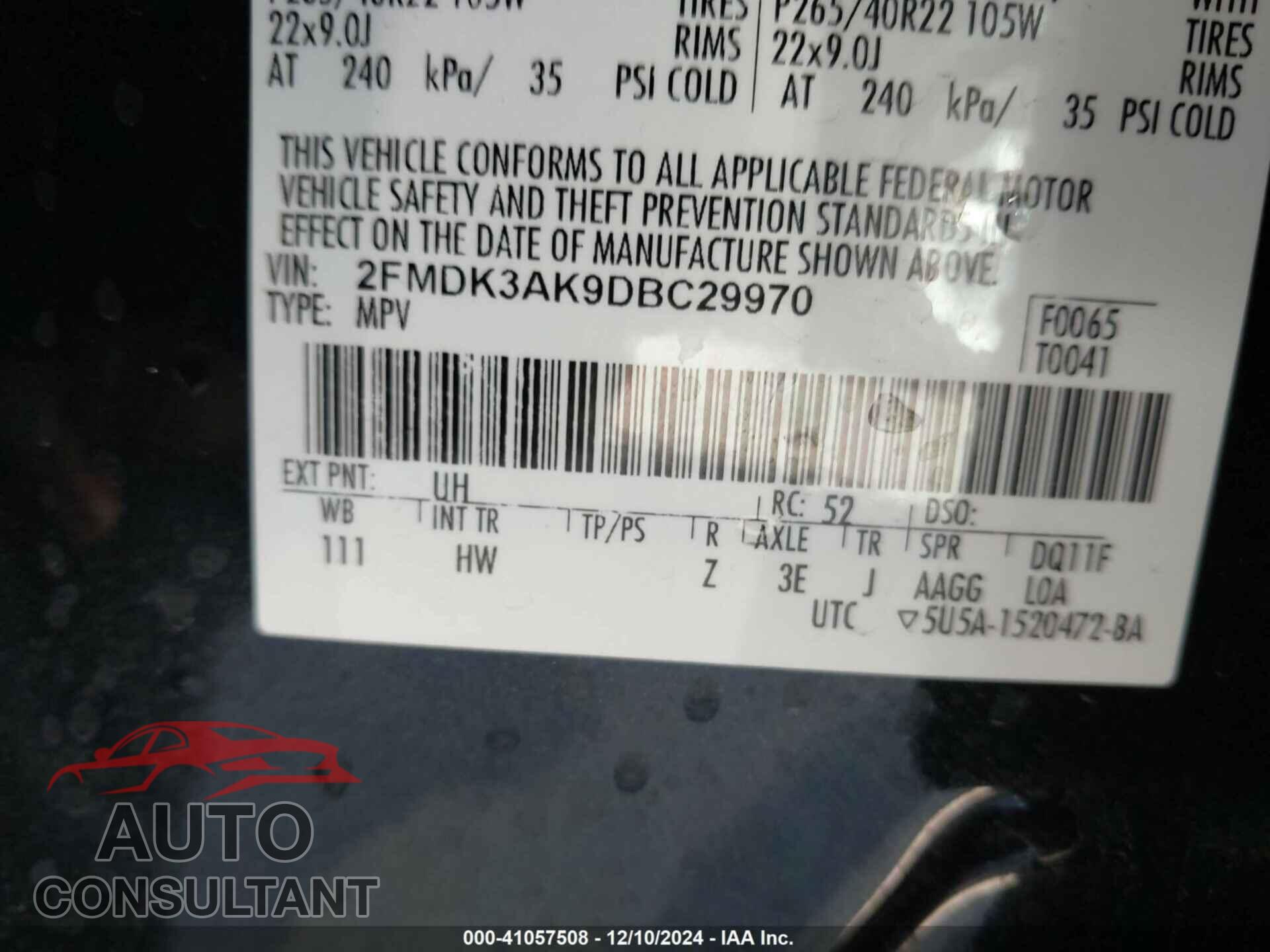 FORD EDGE 2013 - 2FMDK3AK9DBC29970