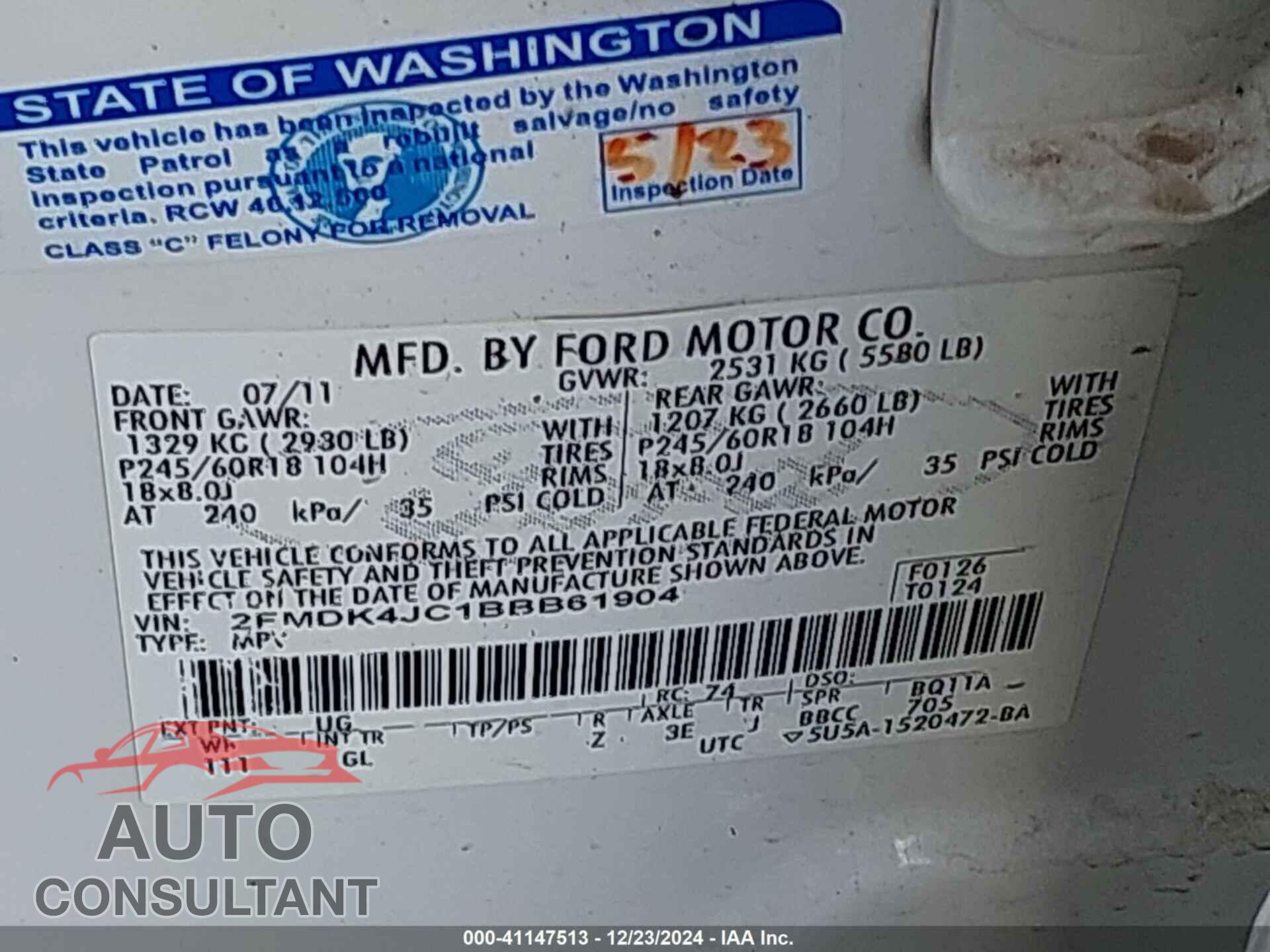 FORD EDGE 2011 - 2FMDK4JC1BBB61904