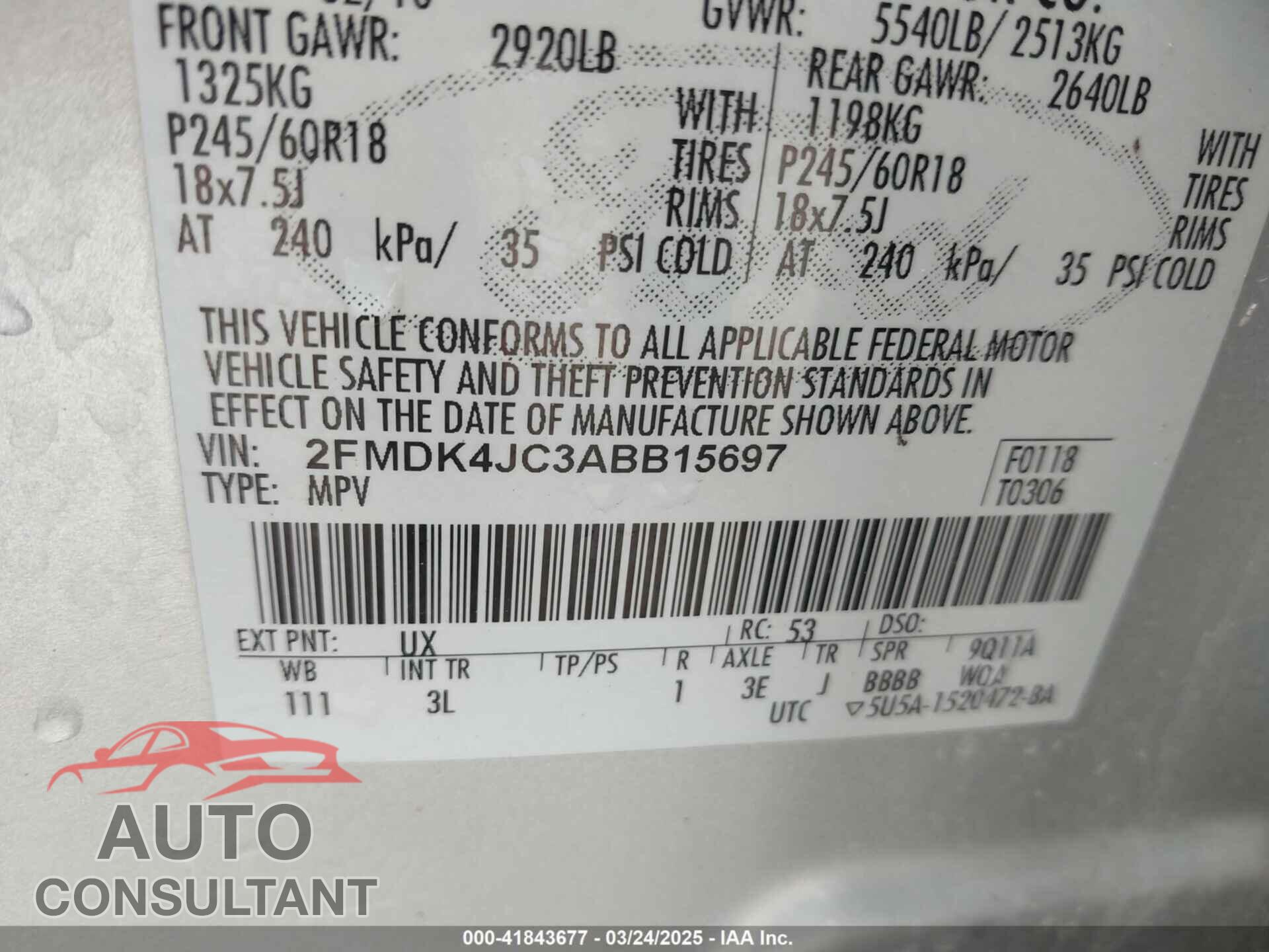 FORD EDGE 2010 - 2FMDK4JC3ABB15697