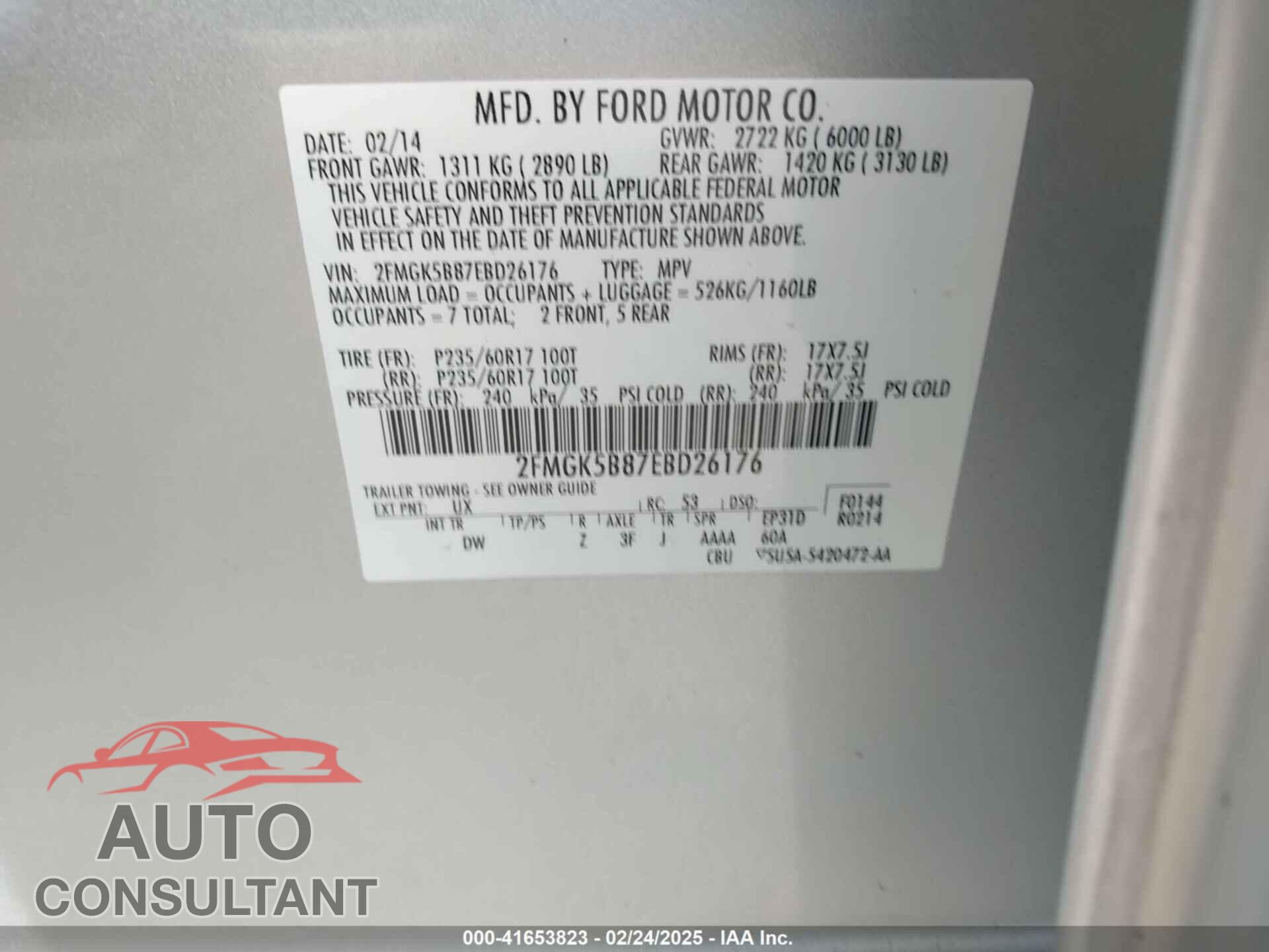 FORD FLEX 2014 - 2FMGK5B87EBD26176