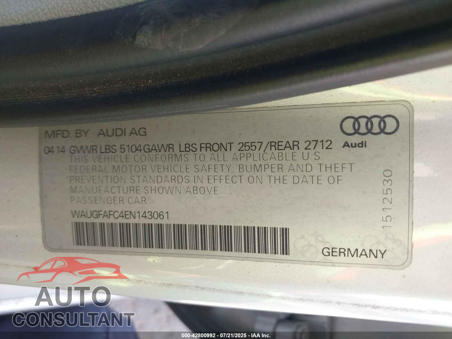 AUDI A6 2014 - WAUGFAFC4EN143061