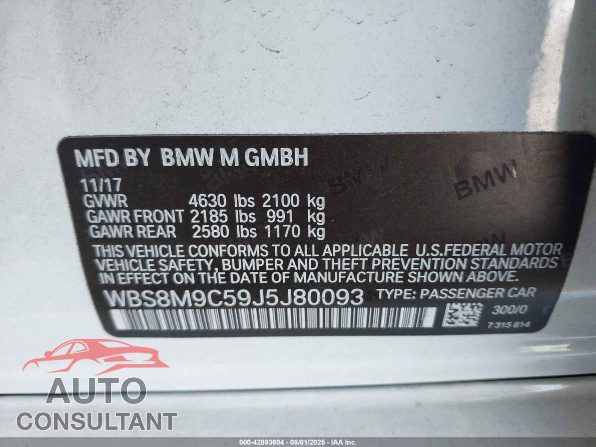 BMW M3 2018 - WBS8M9C59J5J80093