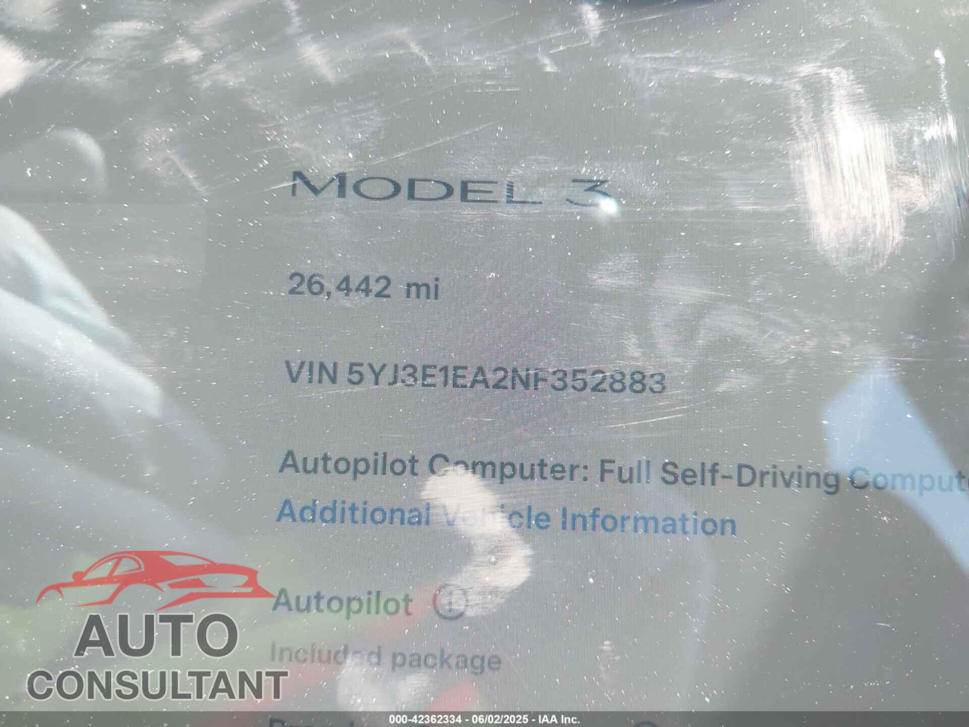 TESLA MODEL 3 2022 - 5YJ3E1EA2NF352883
