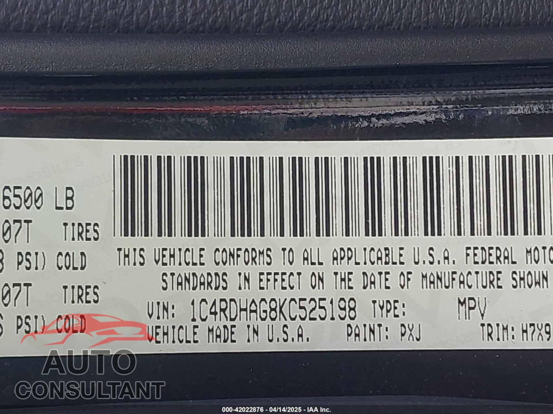 DODGE DURANGO 2019 - 1C4RDHAG8KC525198