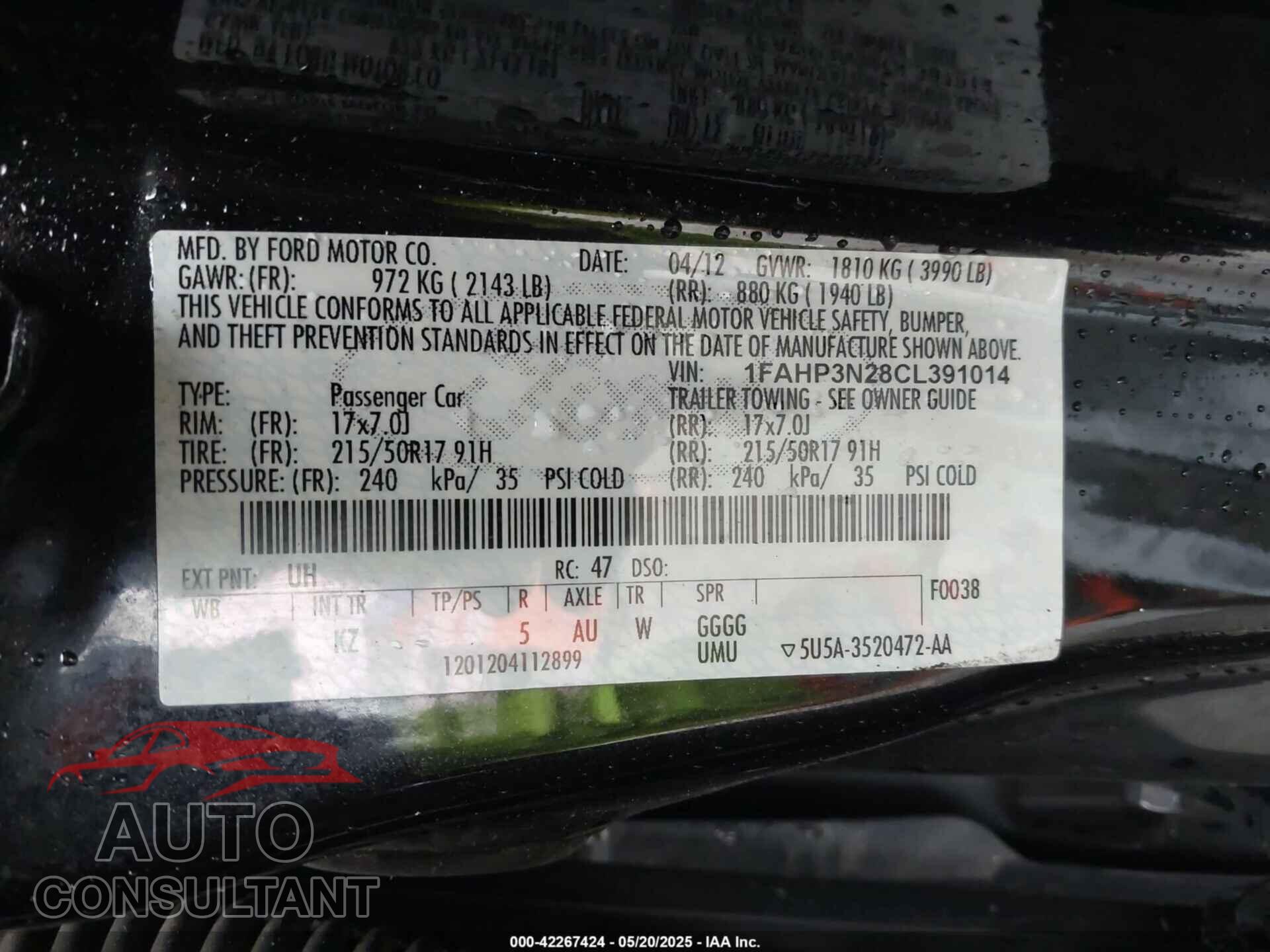 FORD FOCUS 2012 - 1FAHP3N28CL391014