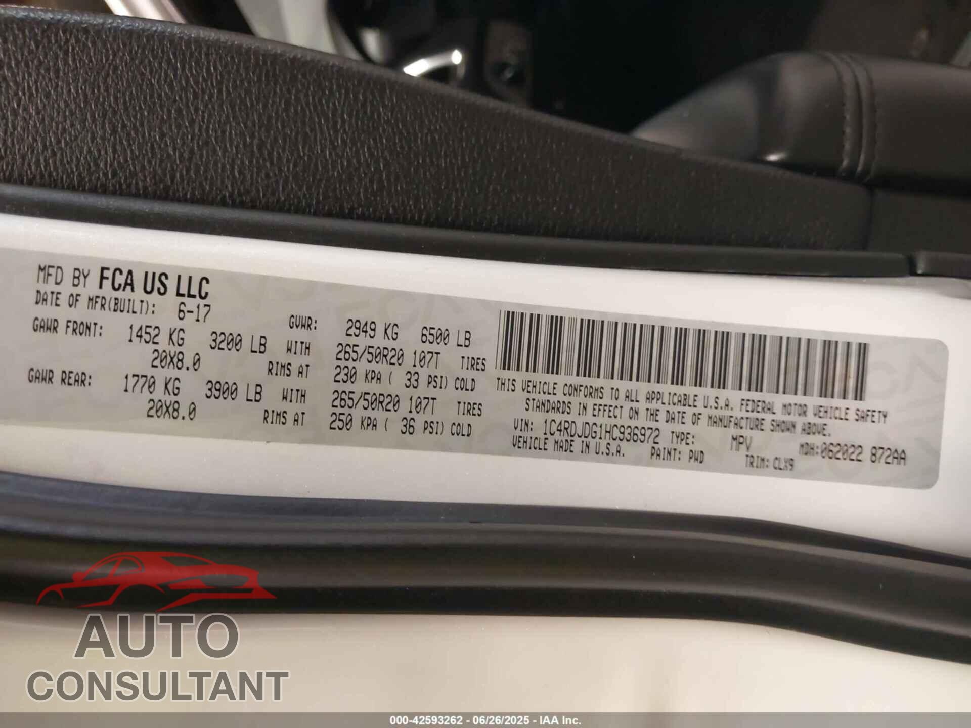 DODGE DURANGO 2017 - 1C4RDJDG1HC936972