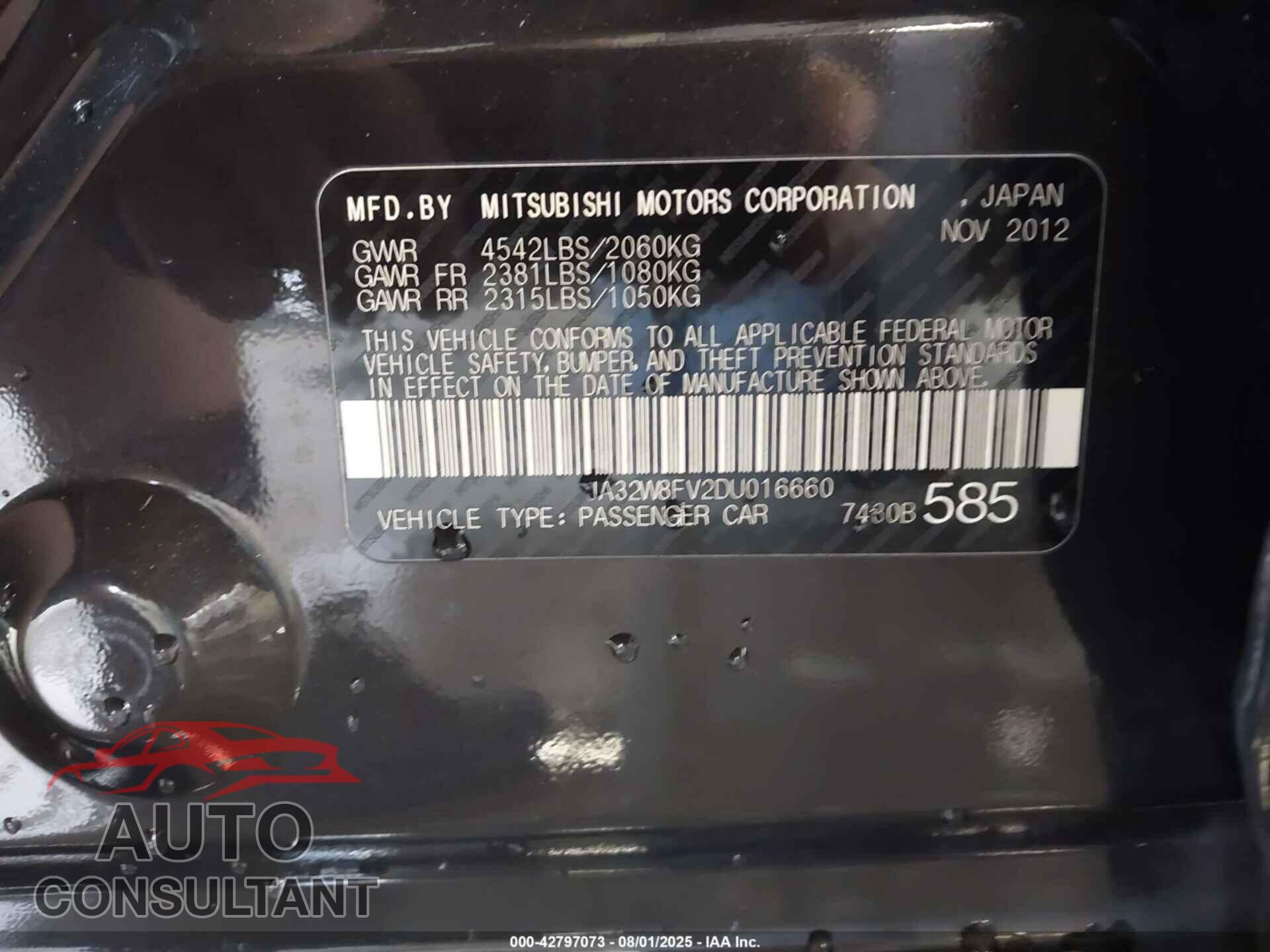 MITSUBISHI LANCER EVOLUTION 2013 - JA32W8FV2DU016660
