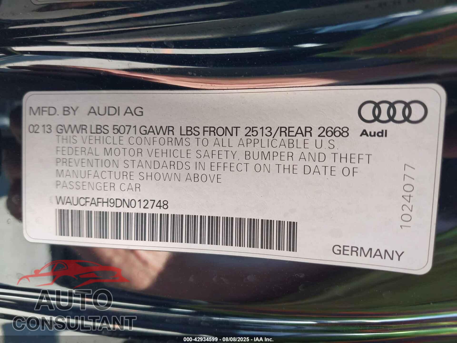 AUDI A5 2013 - WAUCFAFH9DN012748