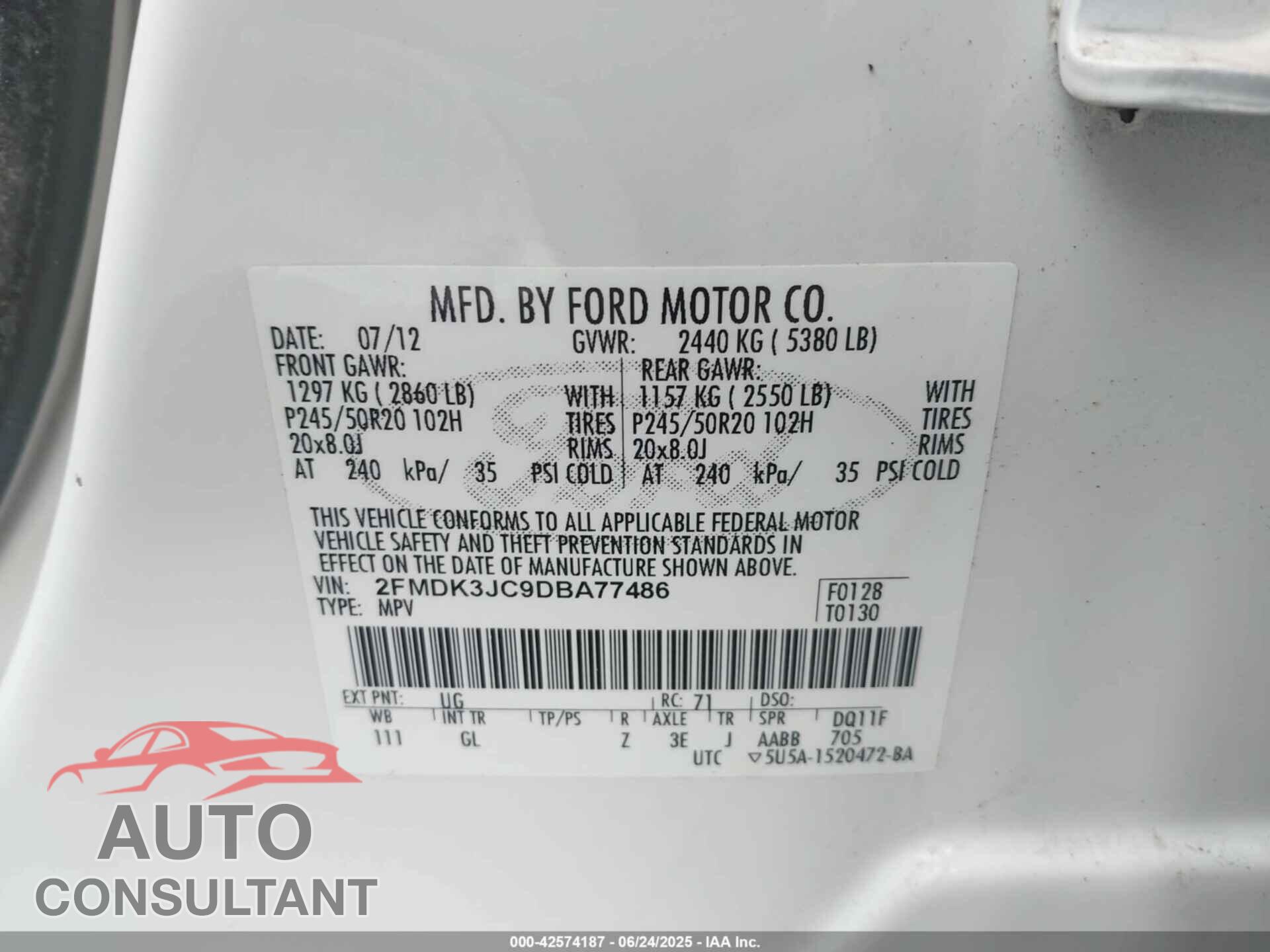 FORD EDGE 2013 - 2FMDK3JC9DBA77486