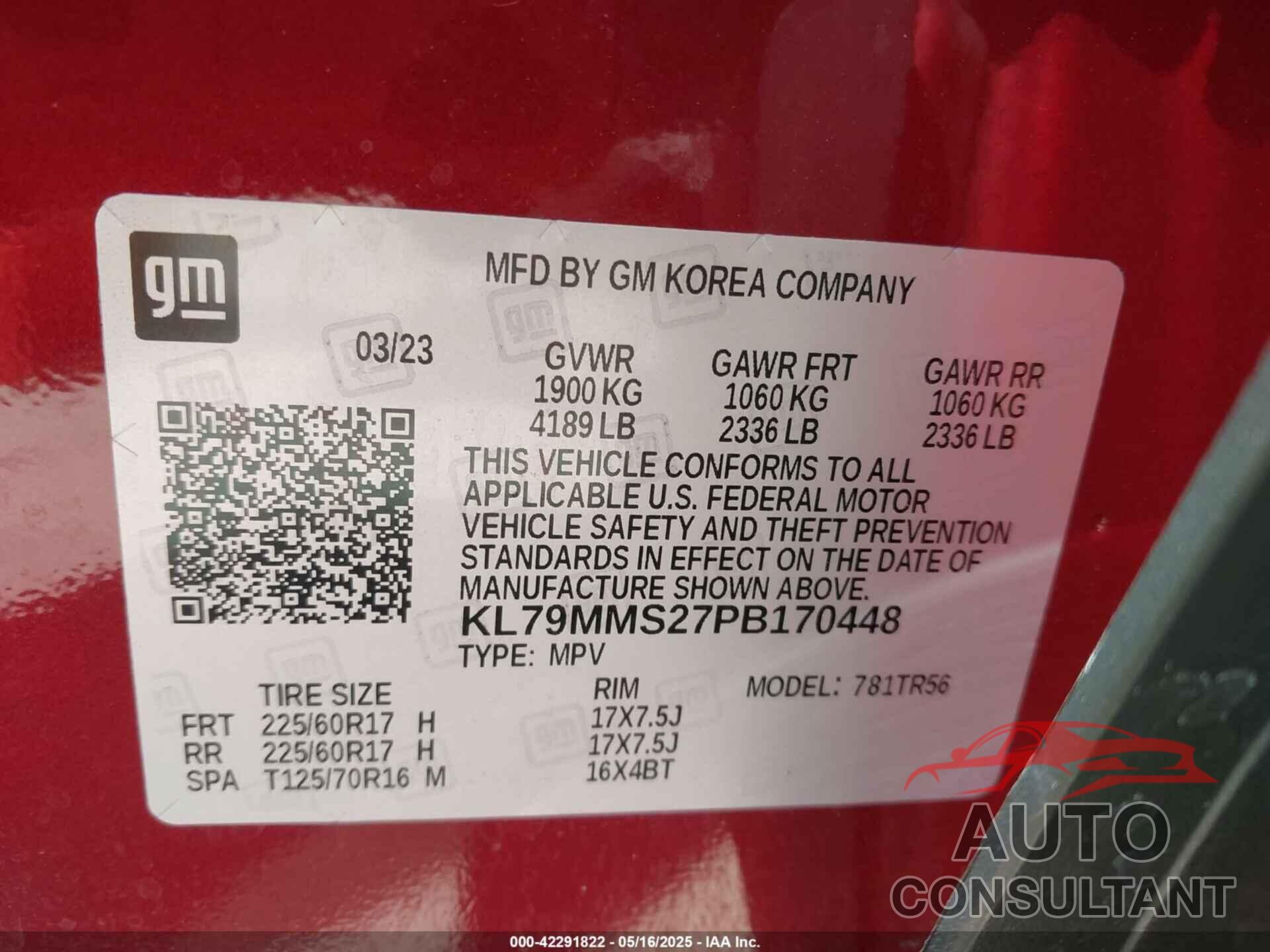 CHEVROLET TRAILBLAZER 2023 - KL79MMS27PB170448
