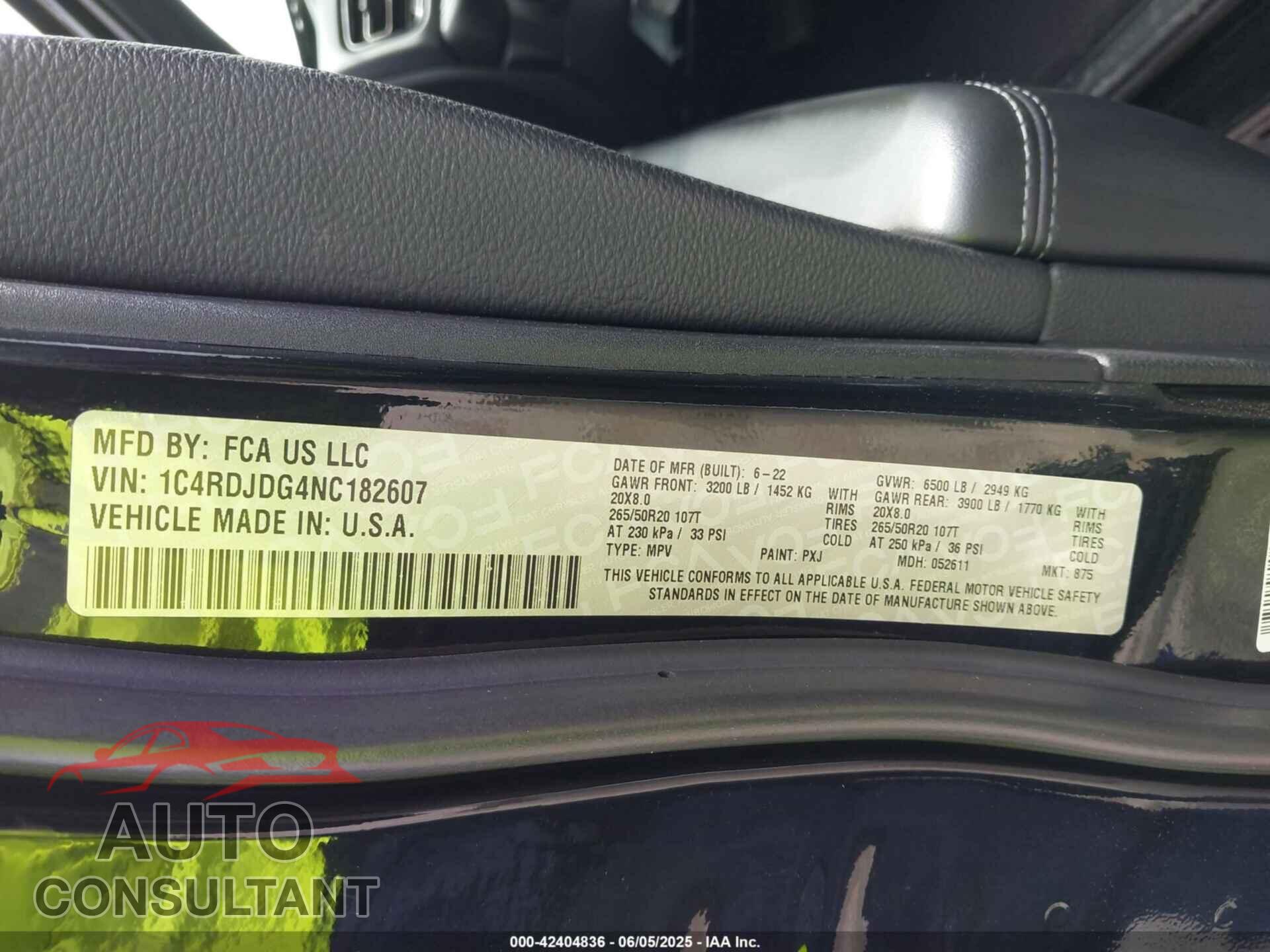 DODGE DURANGO 2022 - 1C4RDJDG4NC182607