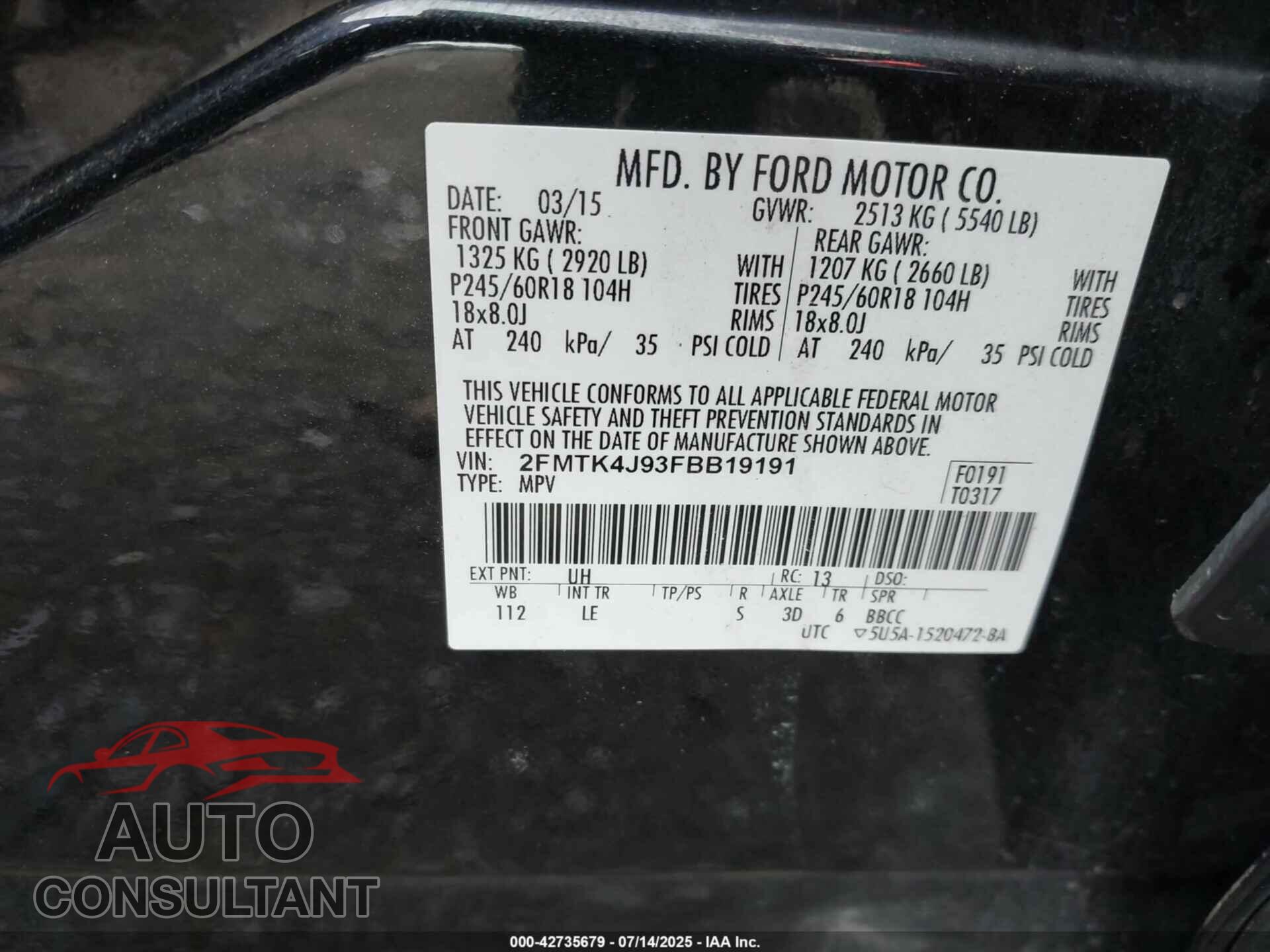FORD EDGE 2015 - 2FMTK4J93FBB19191