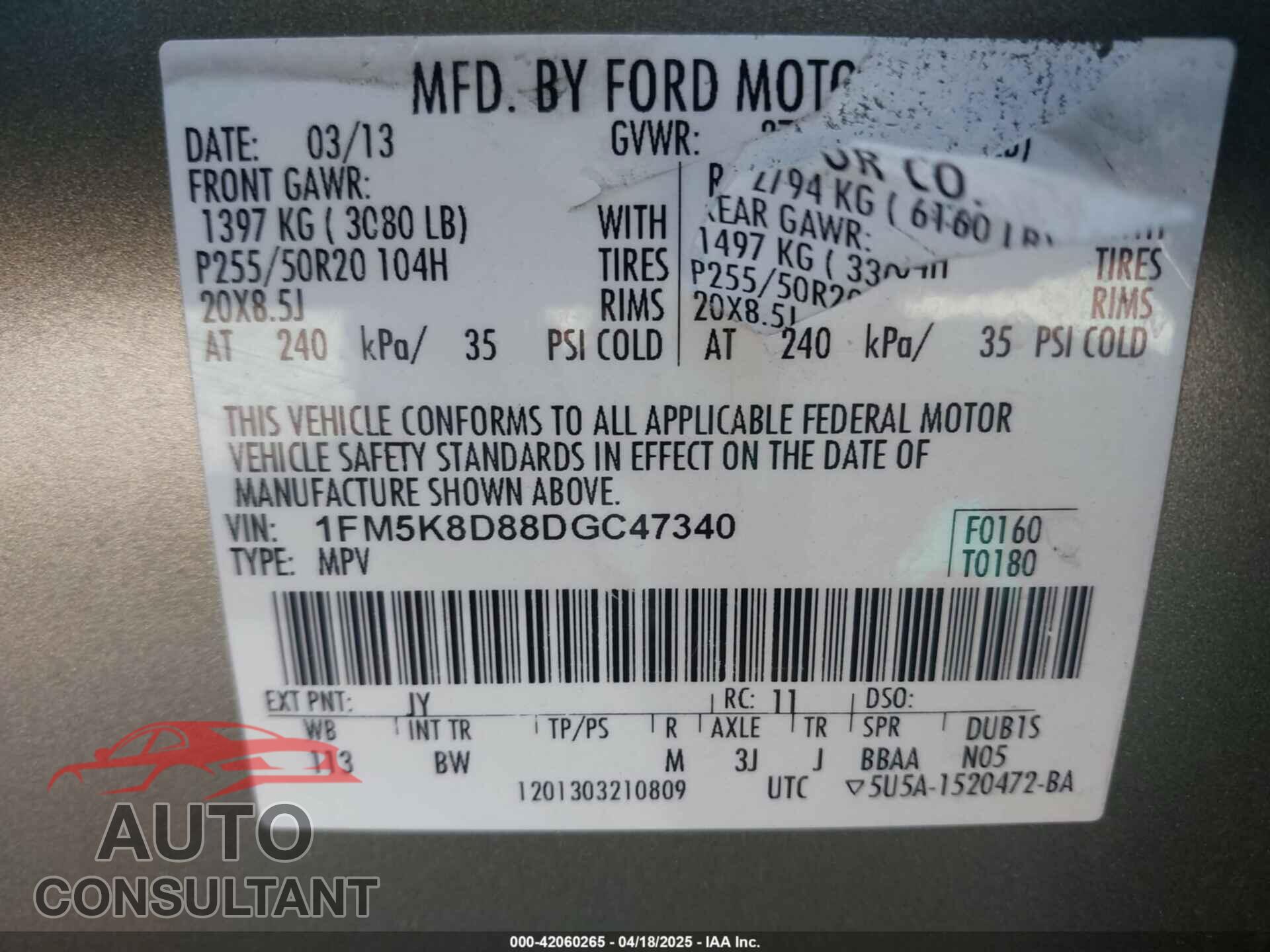FORD EXPLORER 2013 - 1FM5K8D88DGC47340