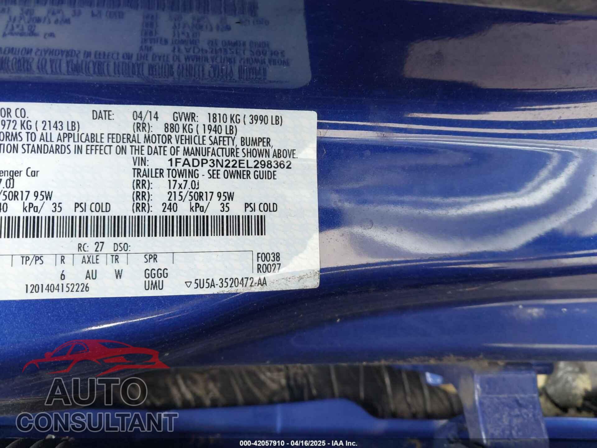 FORD FOCUS 2014 - 1FADP3N22EL298362