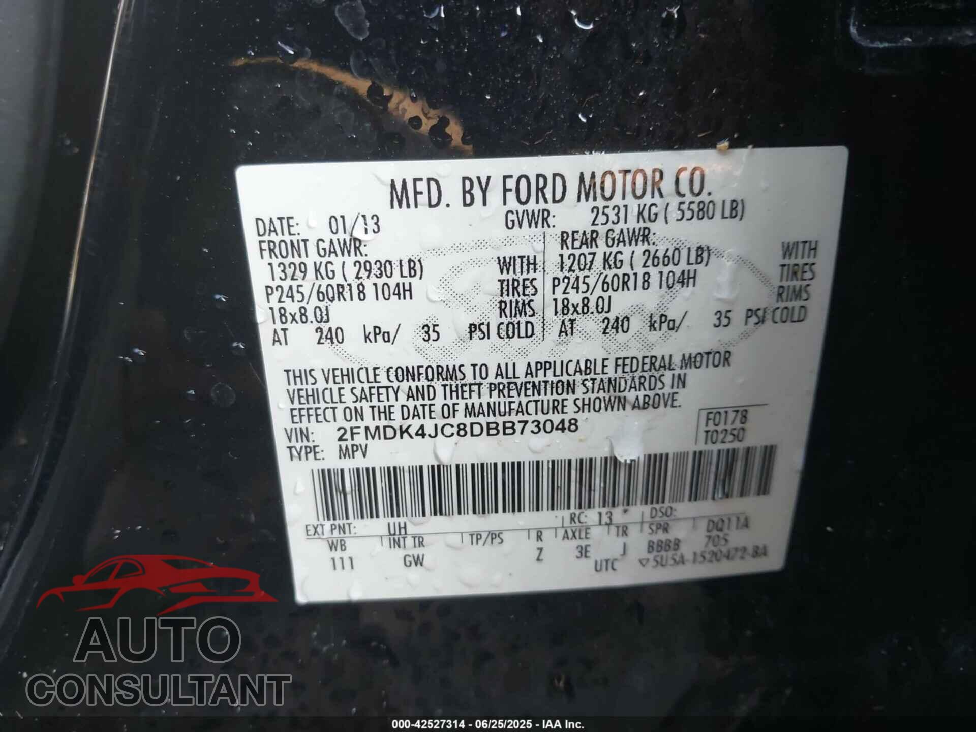 FORD EDGE 2013 - 2FMDK4JC8DBB73048