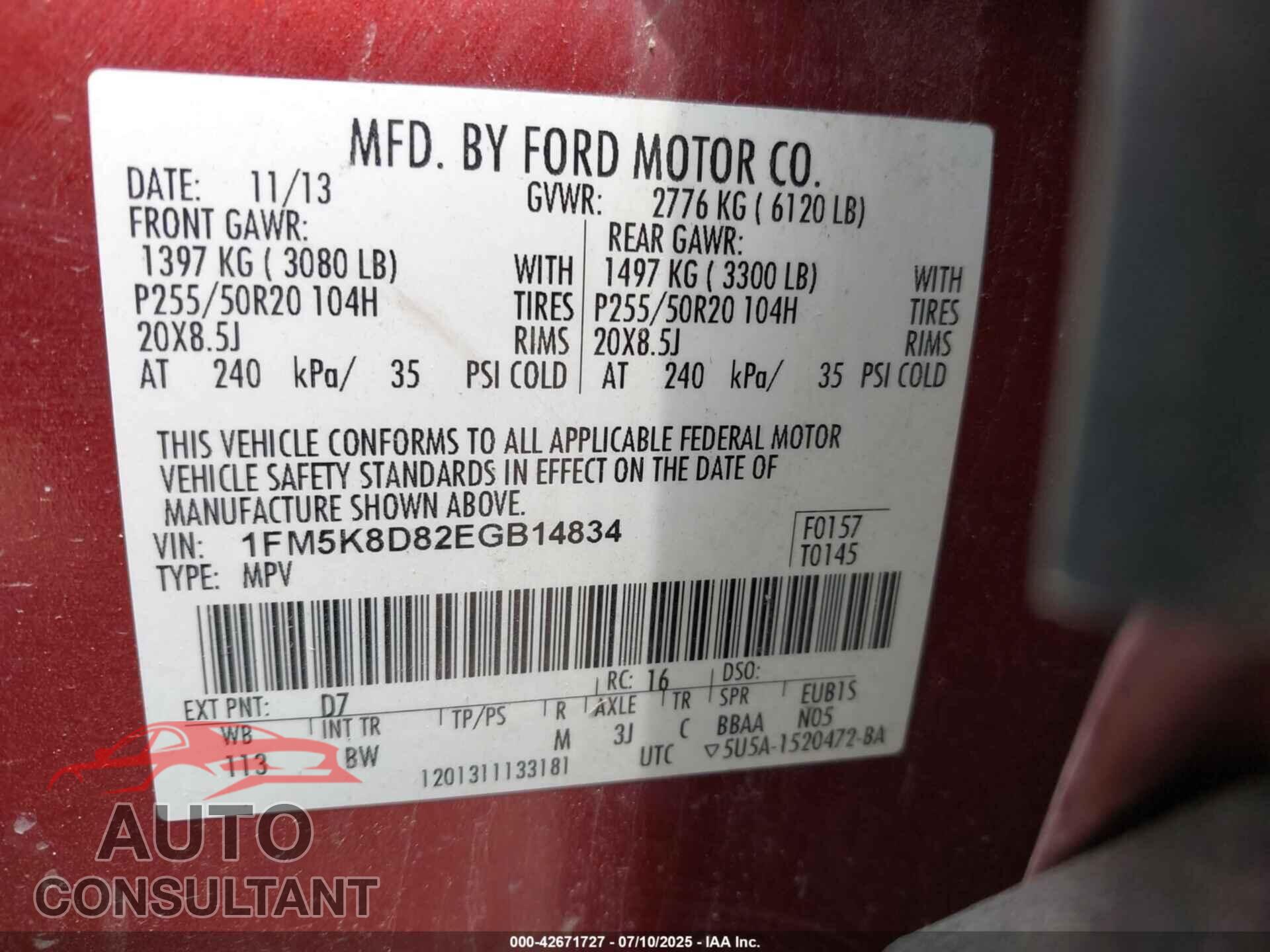 FORD EXPLORER 2014 - 1FM5K8D82EGB14834