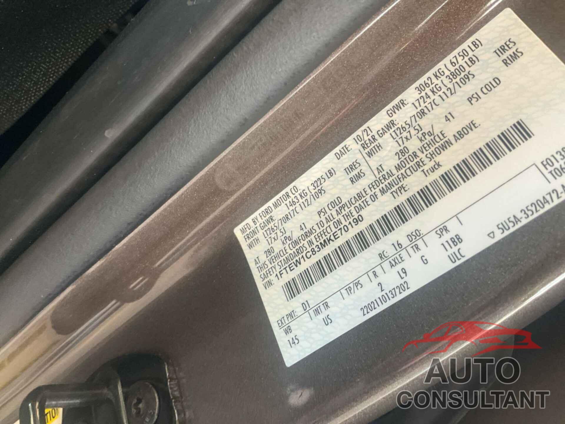 FORD F150 2021 - 1FTEW1C83MKE70190