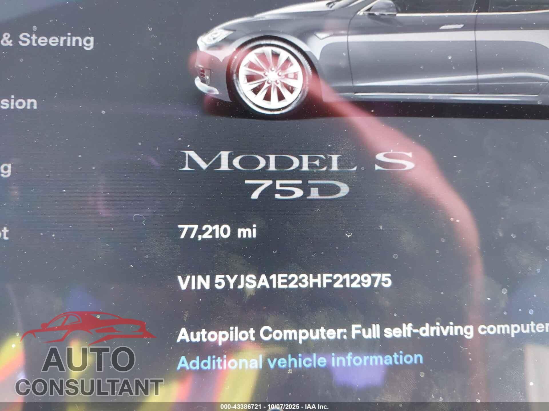 TESLA MODEL S 2017 - 5YJSA1E23HF212975