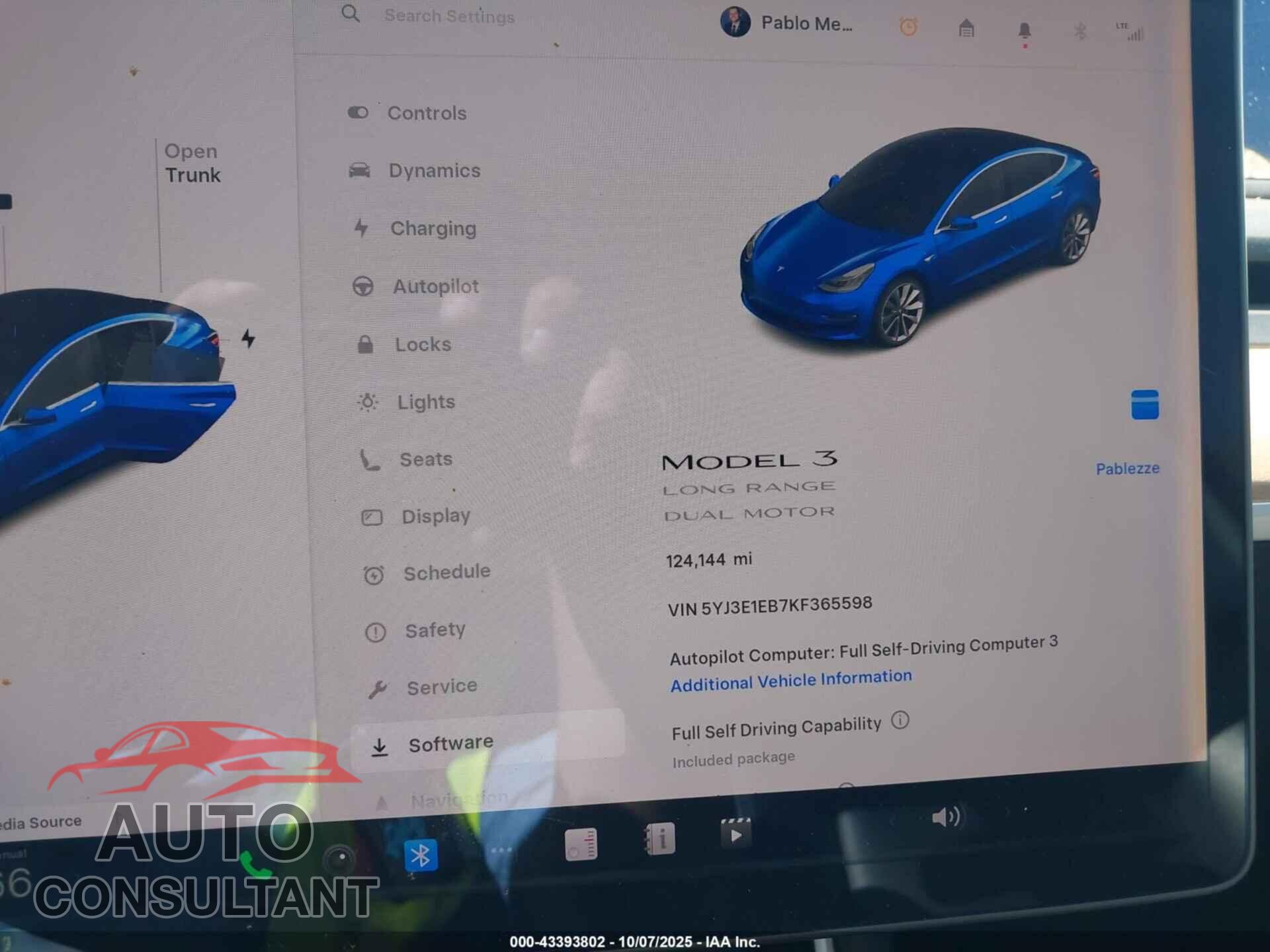 TESLA MODEL 3 2019 - 5YJ3E1EB7KF365598