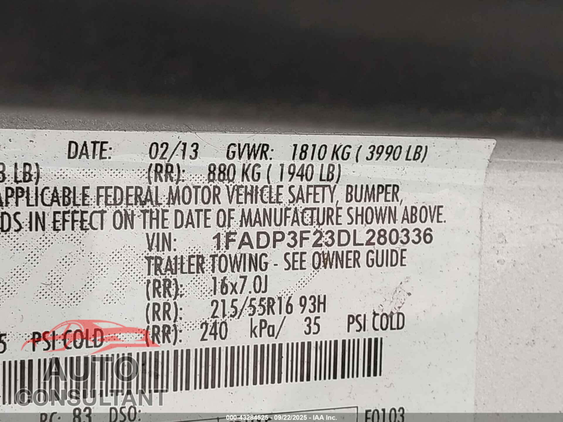 FORD FOCUS 2013 - 1FADP3F23DL280336