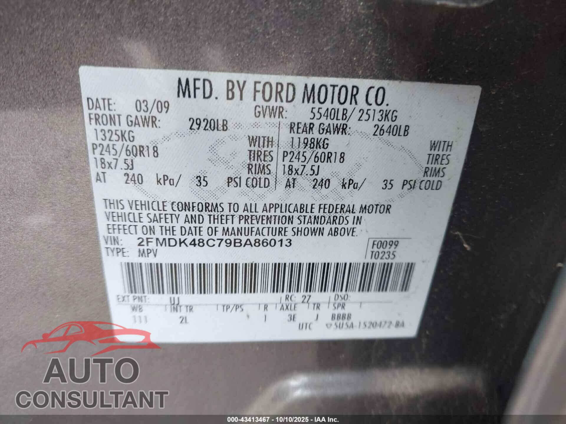 FORD EDGE 2009 - 2FMDK48C79BA86013