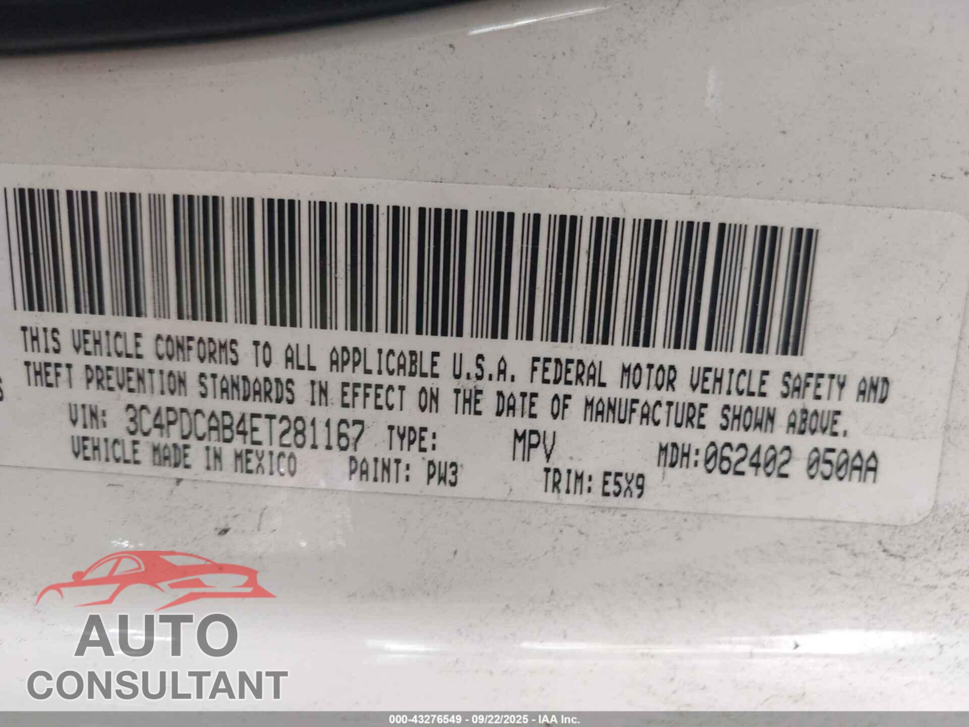 DODGE JOURNEY 2014 - 3C4PDCAB4ET281167