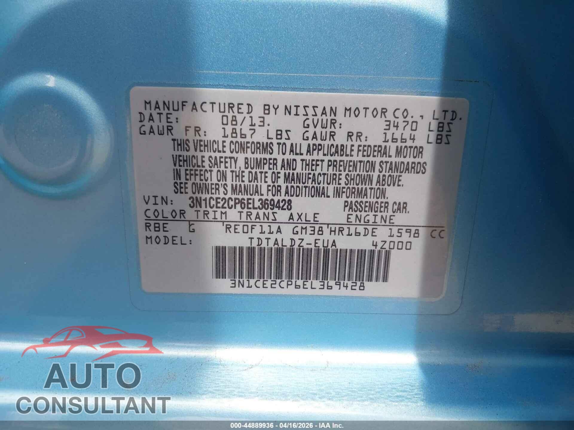 NISSAN VERSA NOTE 2014 - 3N1CE2CP6EL369428