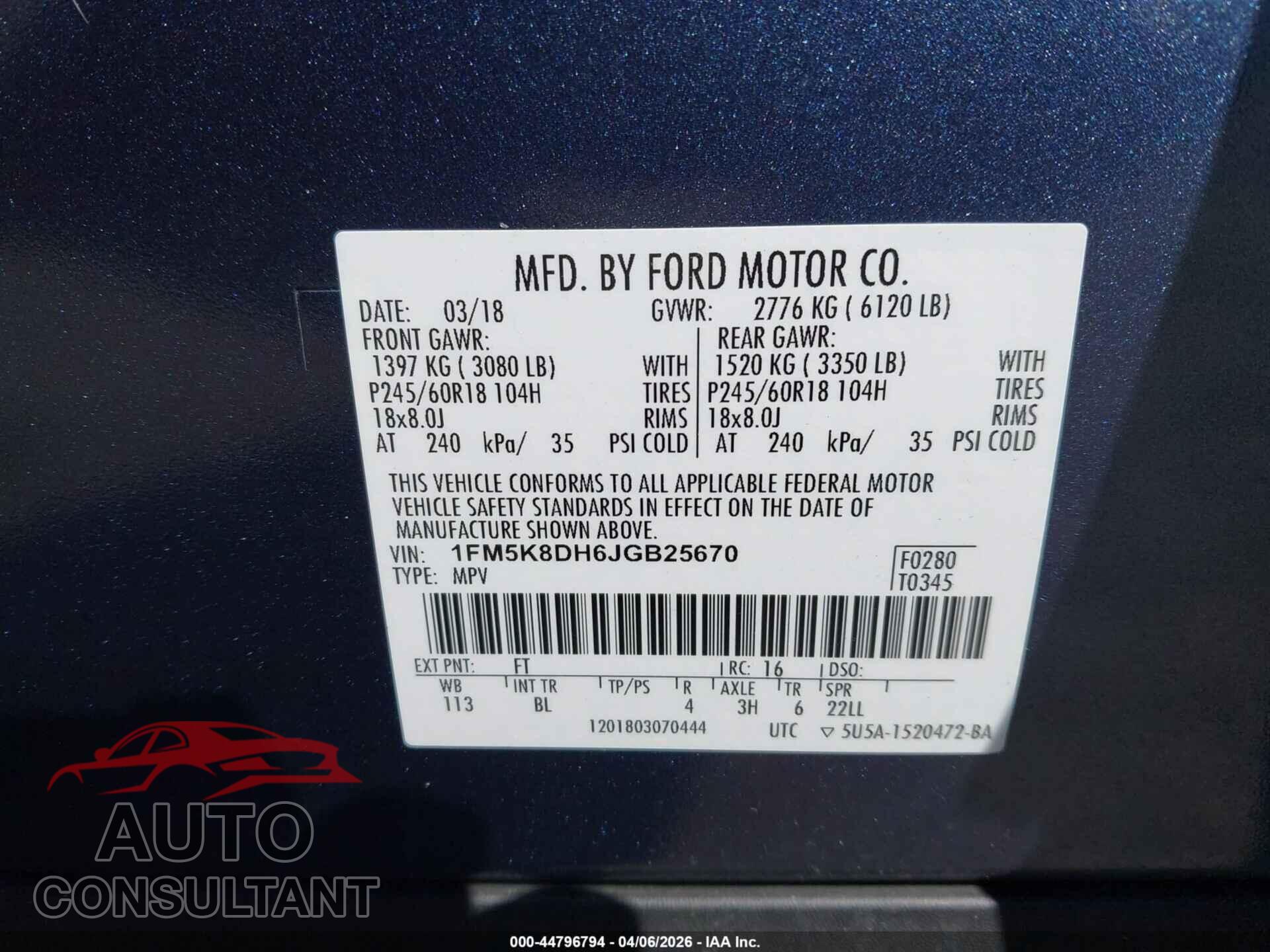 FORD EXPLORER 2018 - 1FM5K8DH6JGB25670