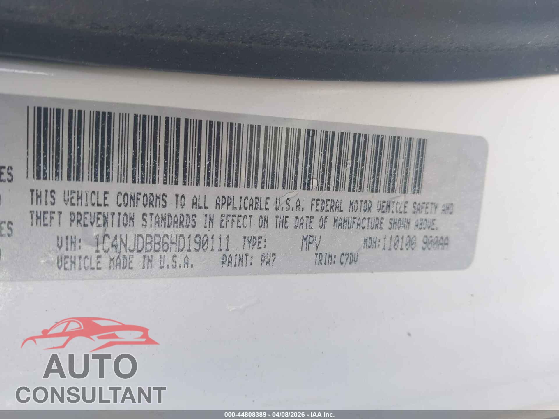 JEEP COMPASS 2017 - 1C4NJDBB6HD190111