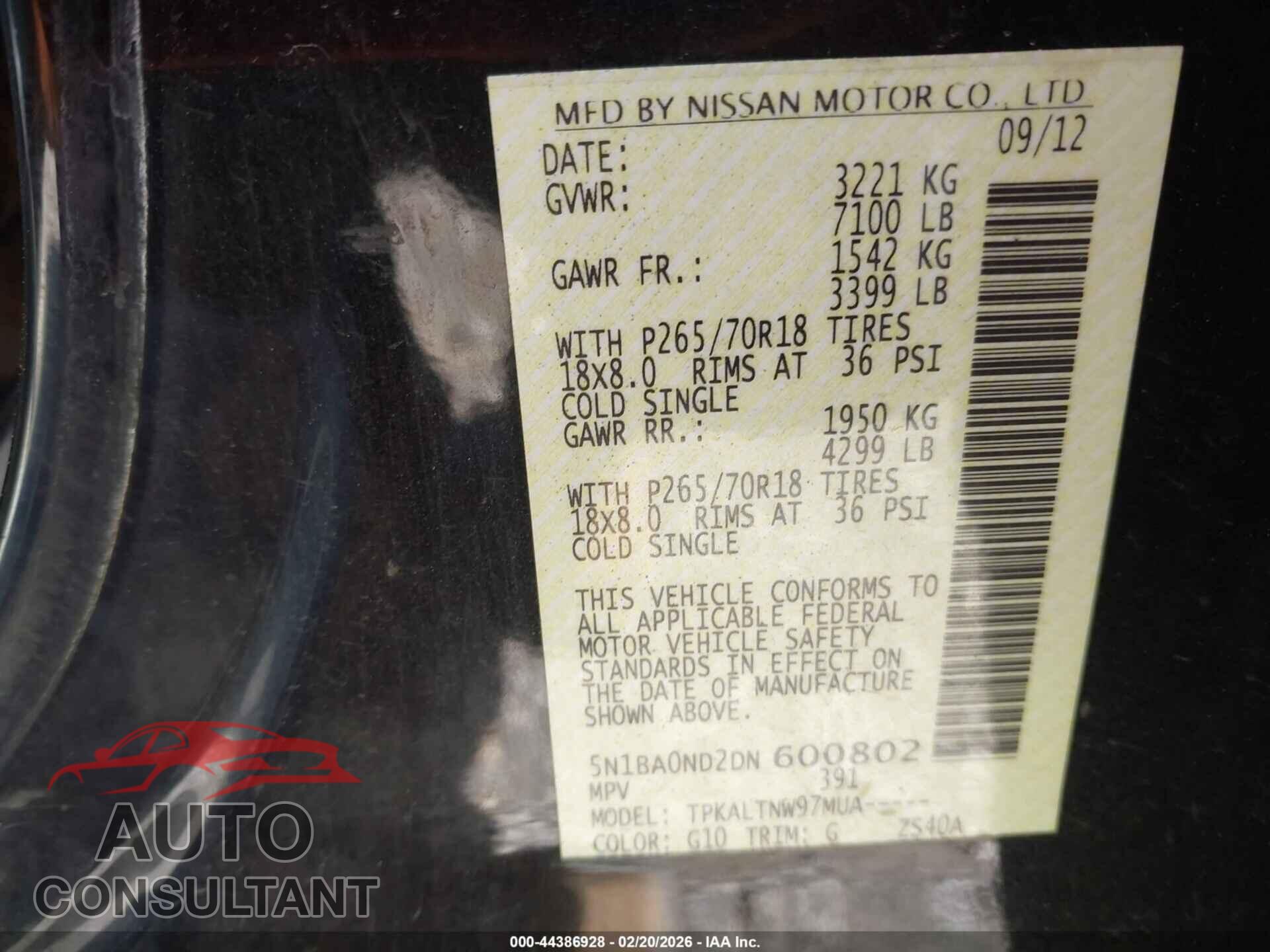 NISSAN ARMADA 2013 - 5N1BA0ND2DN600802