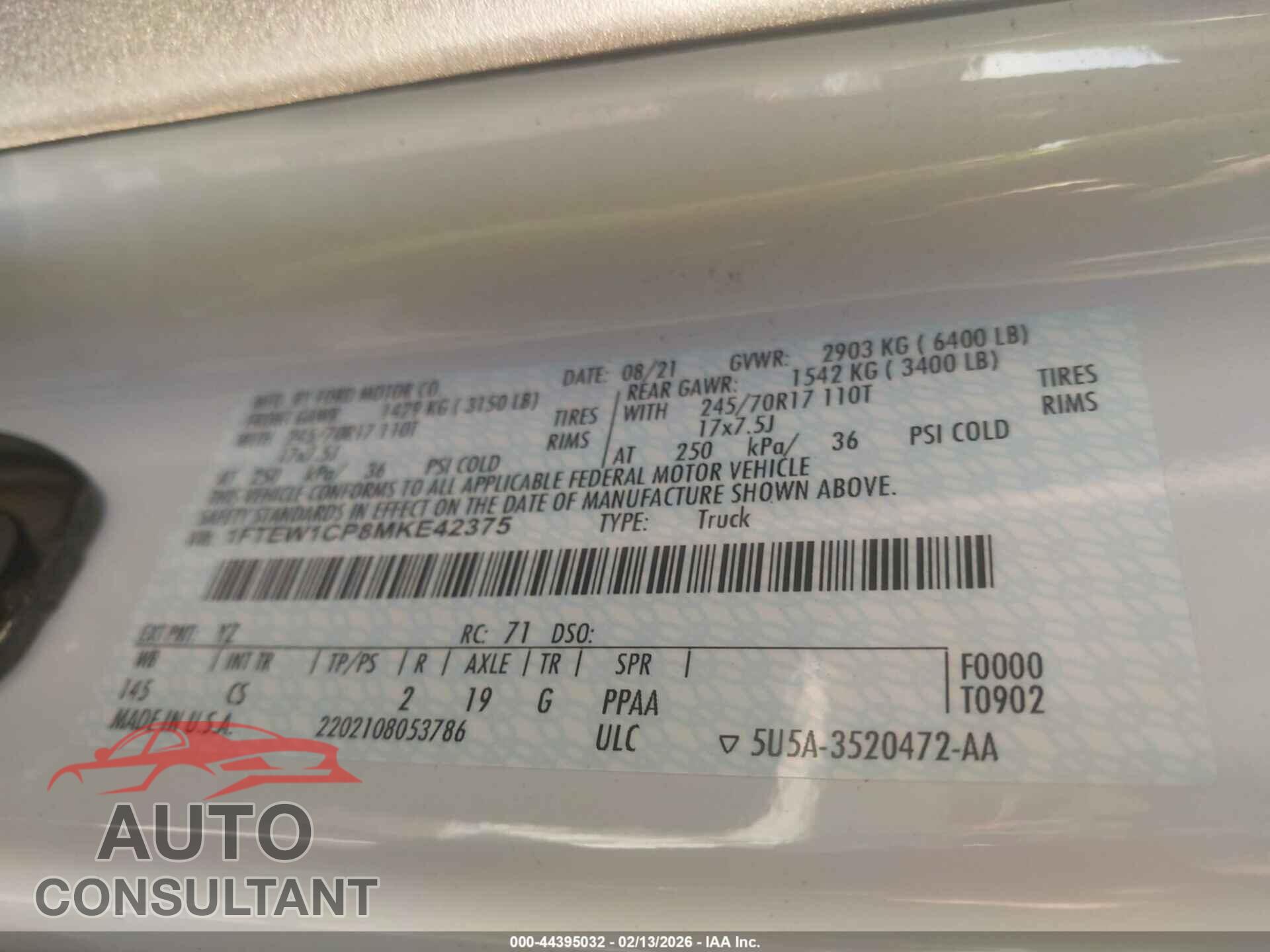 FORD F-150 2021 - 1FTEW1CP8MKE42375