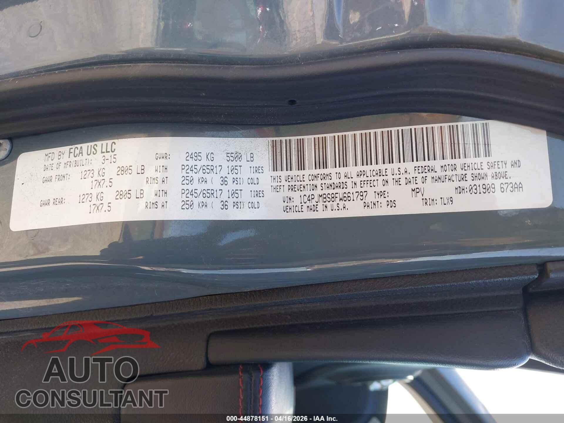 JEEP CHEROKEE 2015 - 1C4PJMBS8FW661797