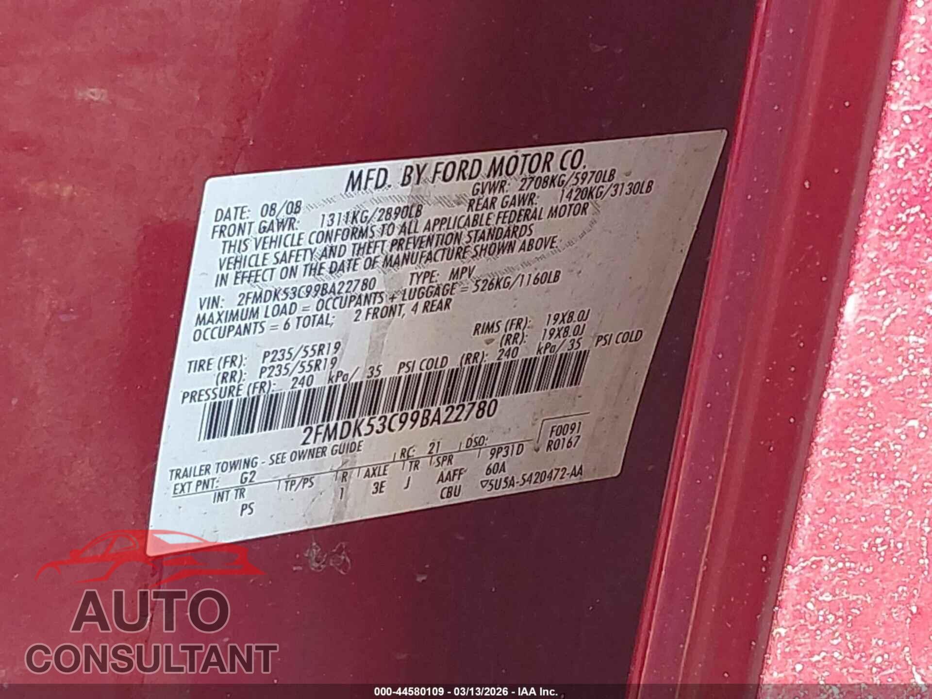 FORD FLEX 2009 - 2FMDK53C99BA22780