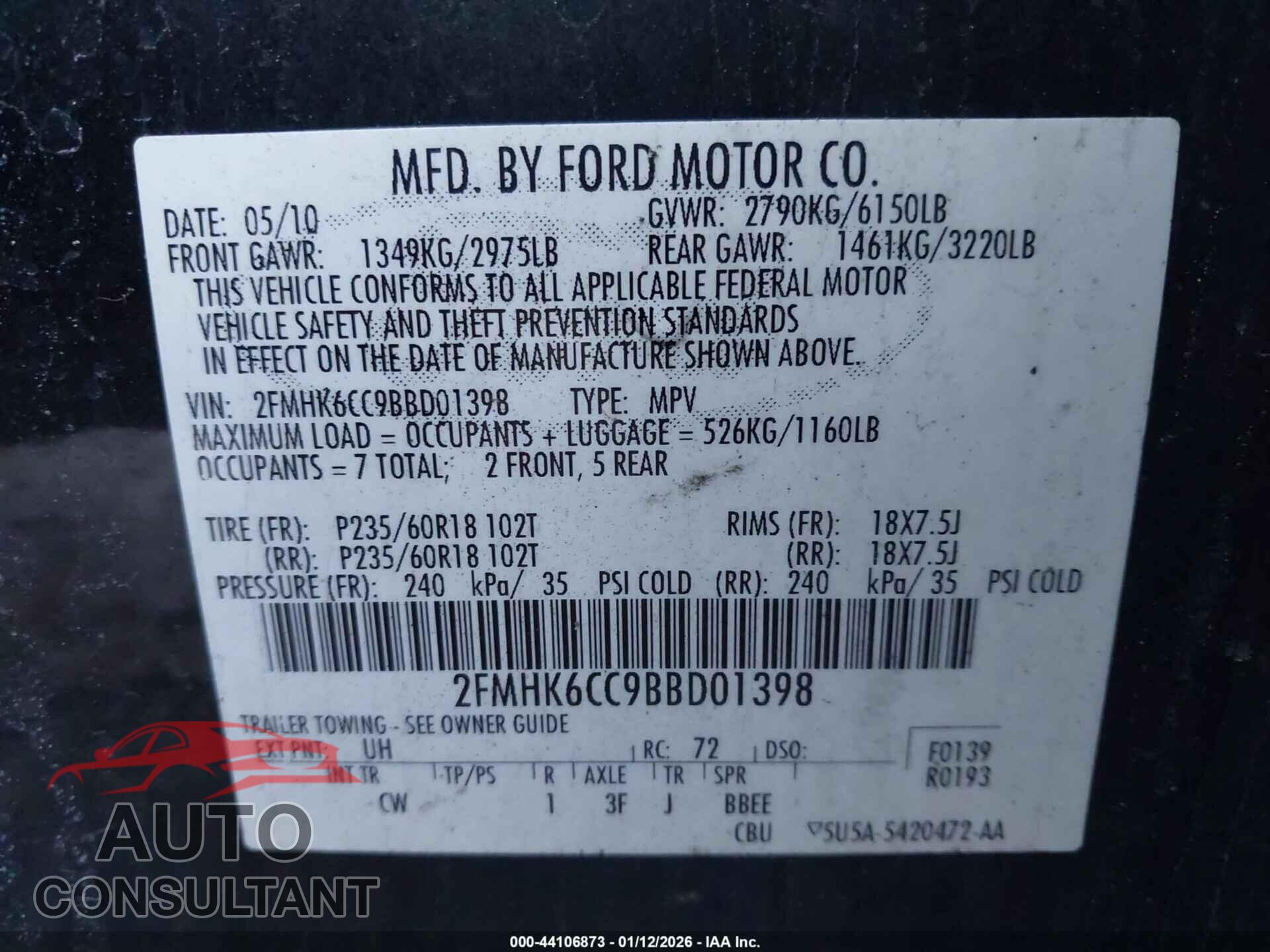 FORD FLEX 2011 - 2FMHK6CC9BBD01398