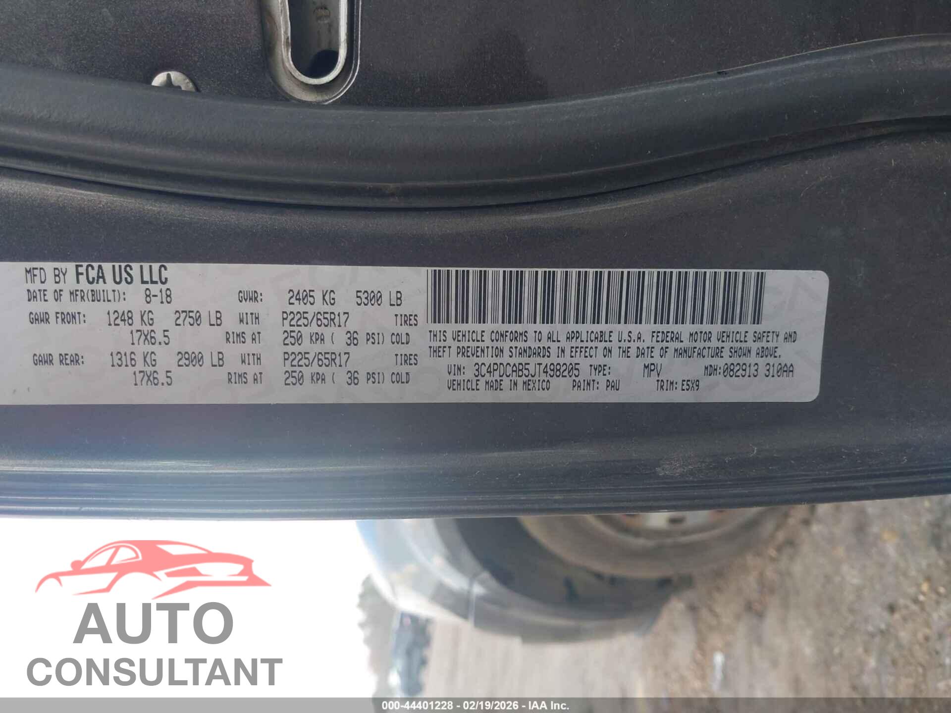 DODGE JOURNEY 2018 - 3C4PDCAB5JT498205
