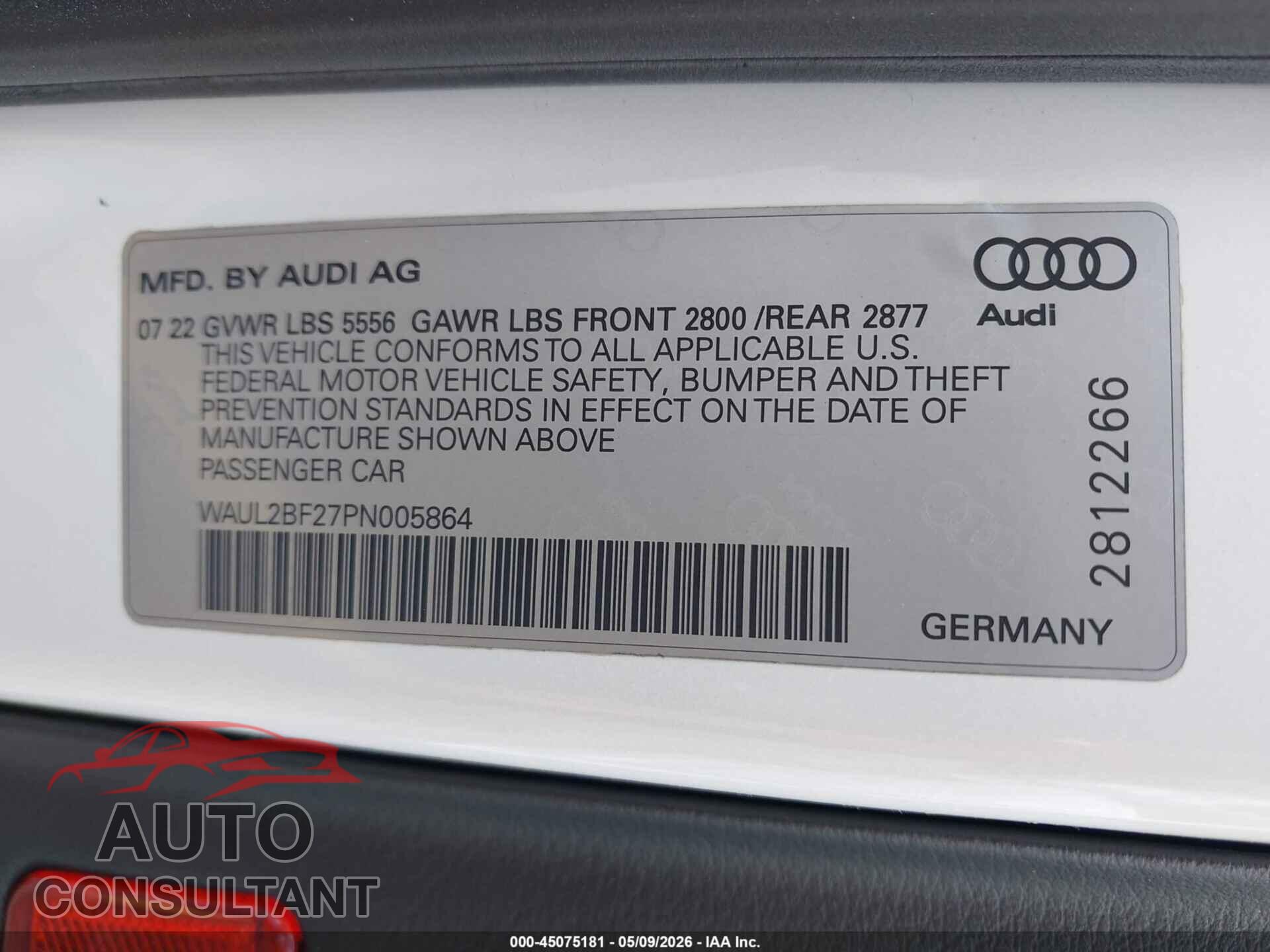 AUDI A6 2023 - WAUL2BF27PN005864