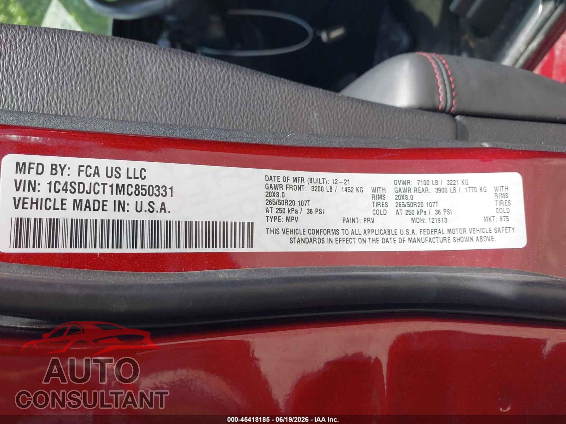 DODGE DURANGO 2021 - 1C4SDJCT1MC850331