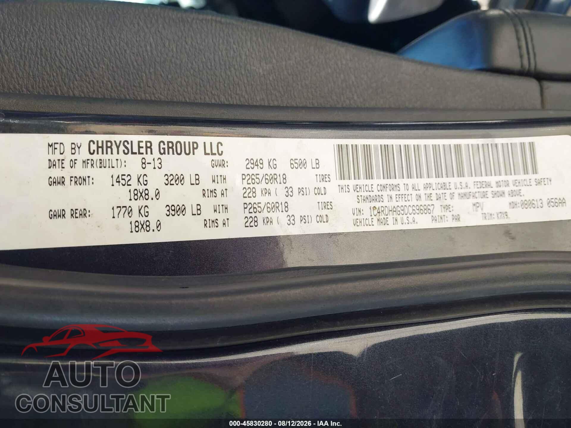 DODGE DURANGO 2013 - 1C4RDHAG9DC696867