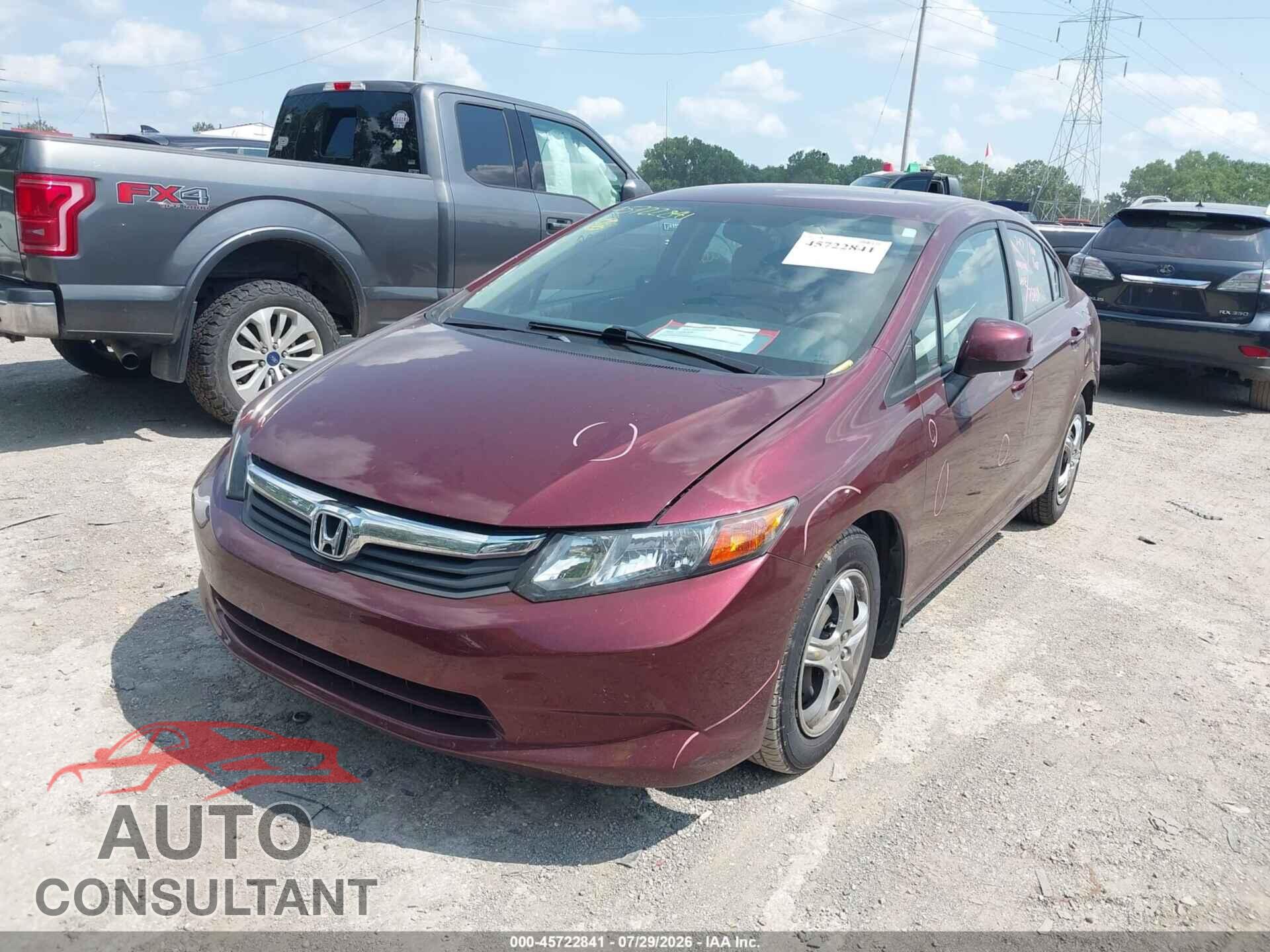HONDA CIVIC 2012 - 19XFB2F59CE062706