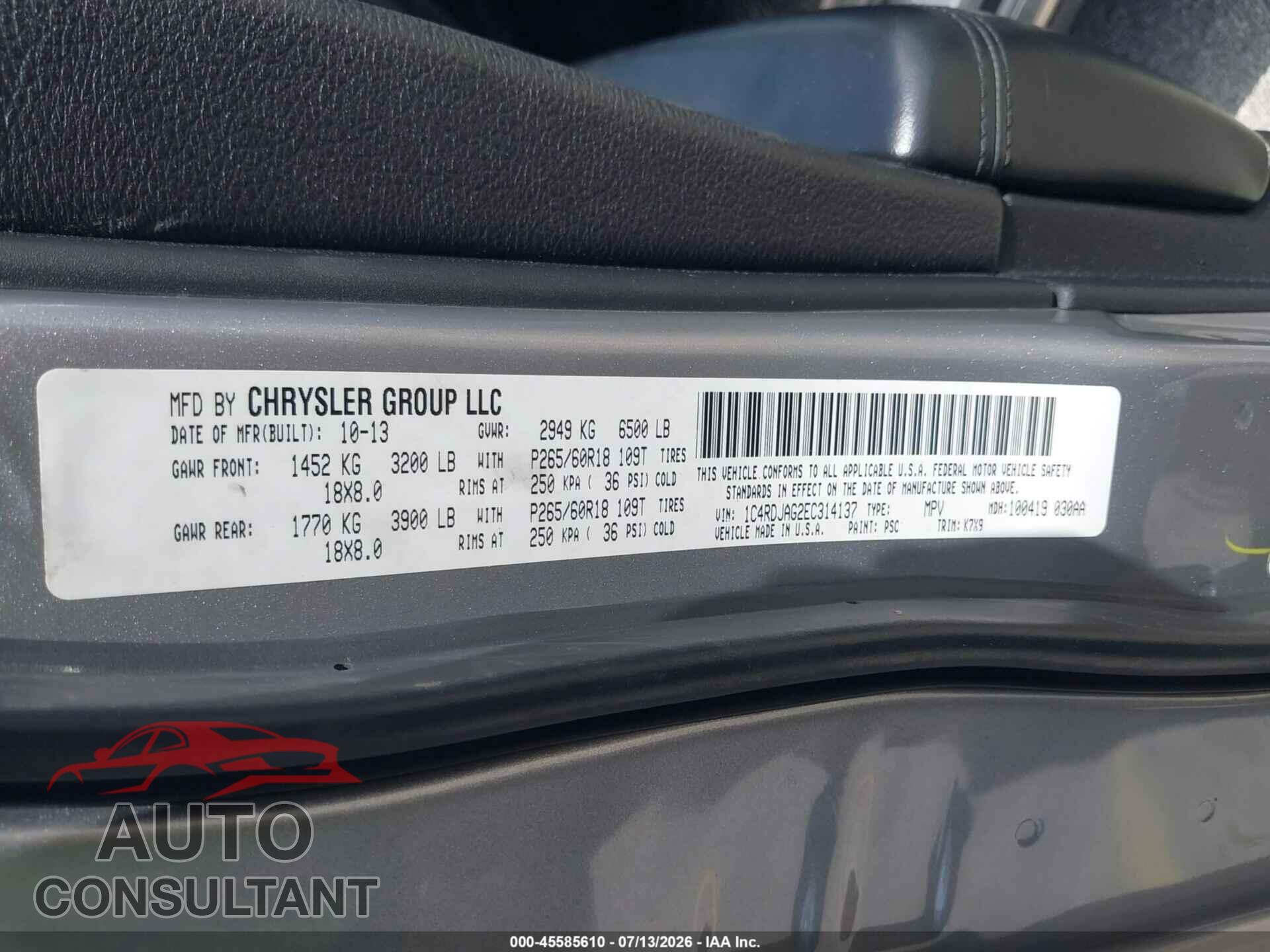 DODGE DURANGO 2014 - 1C4RDJAG2EC314137