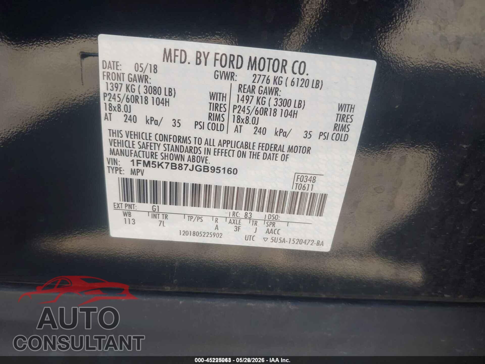 FORD EXPLORER 2018 - 1FM5K7B87JGB95160