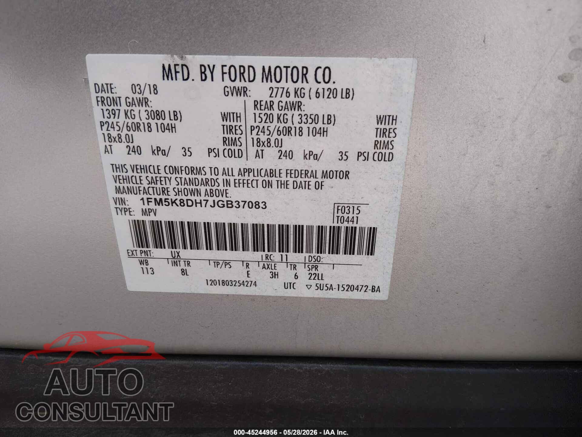 FORD EXPLORER 2018 - 1FM5K8DH7JGB37083