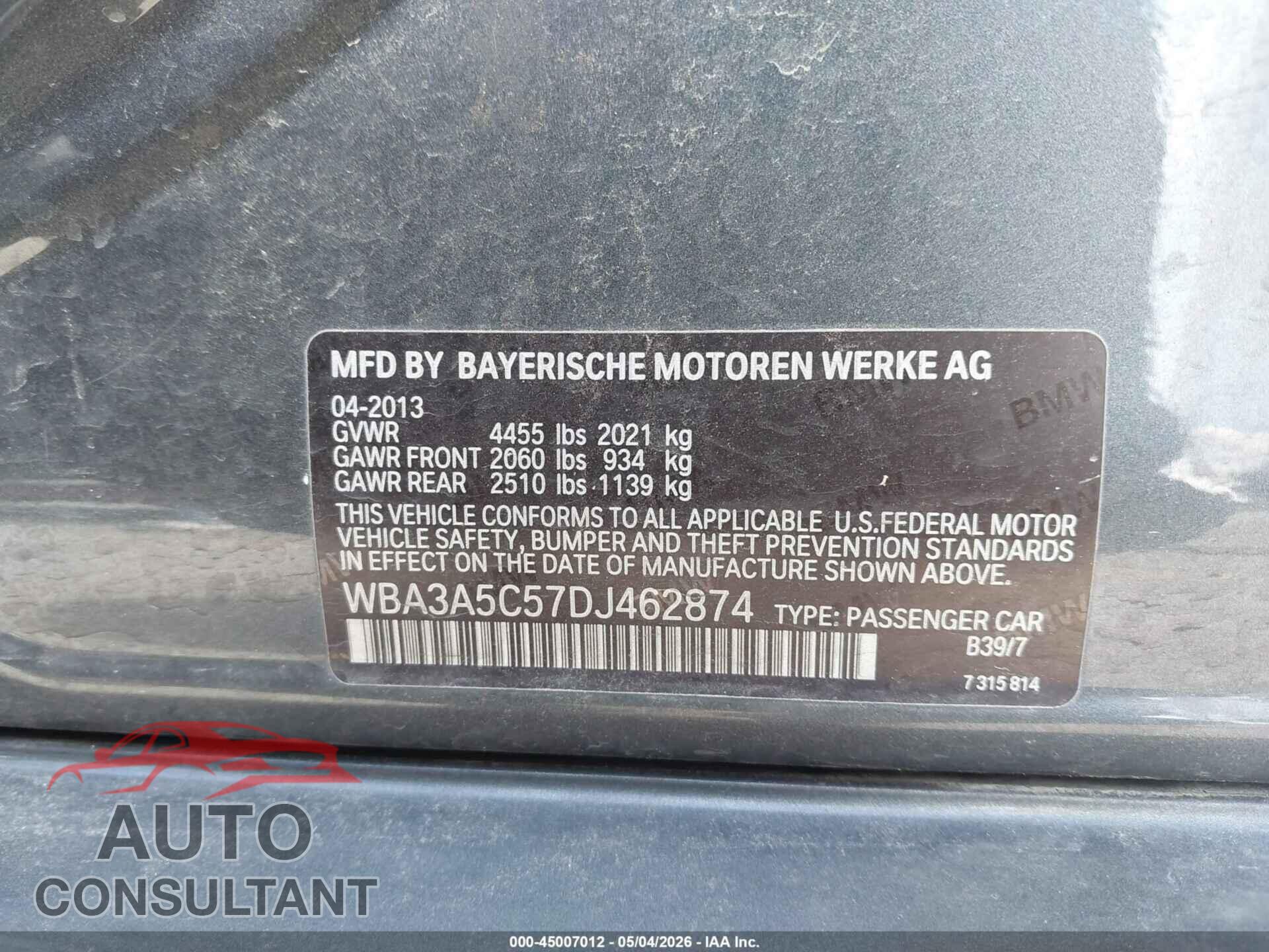 BMW 328I 2013 - WBA3A5C57DJ462874