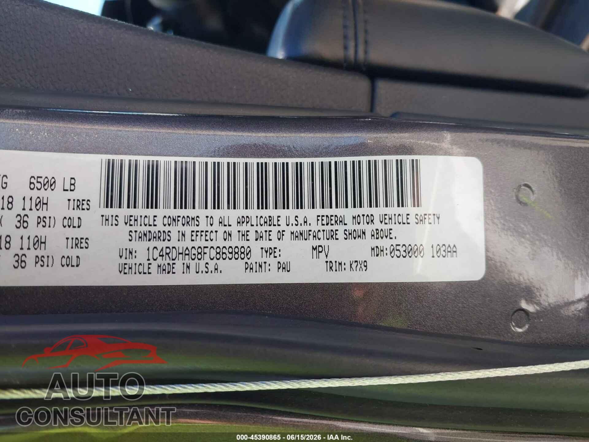 DODGE DURANGO 2015 - 1C4RDHAG8FC869880