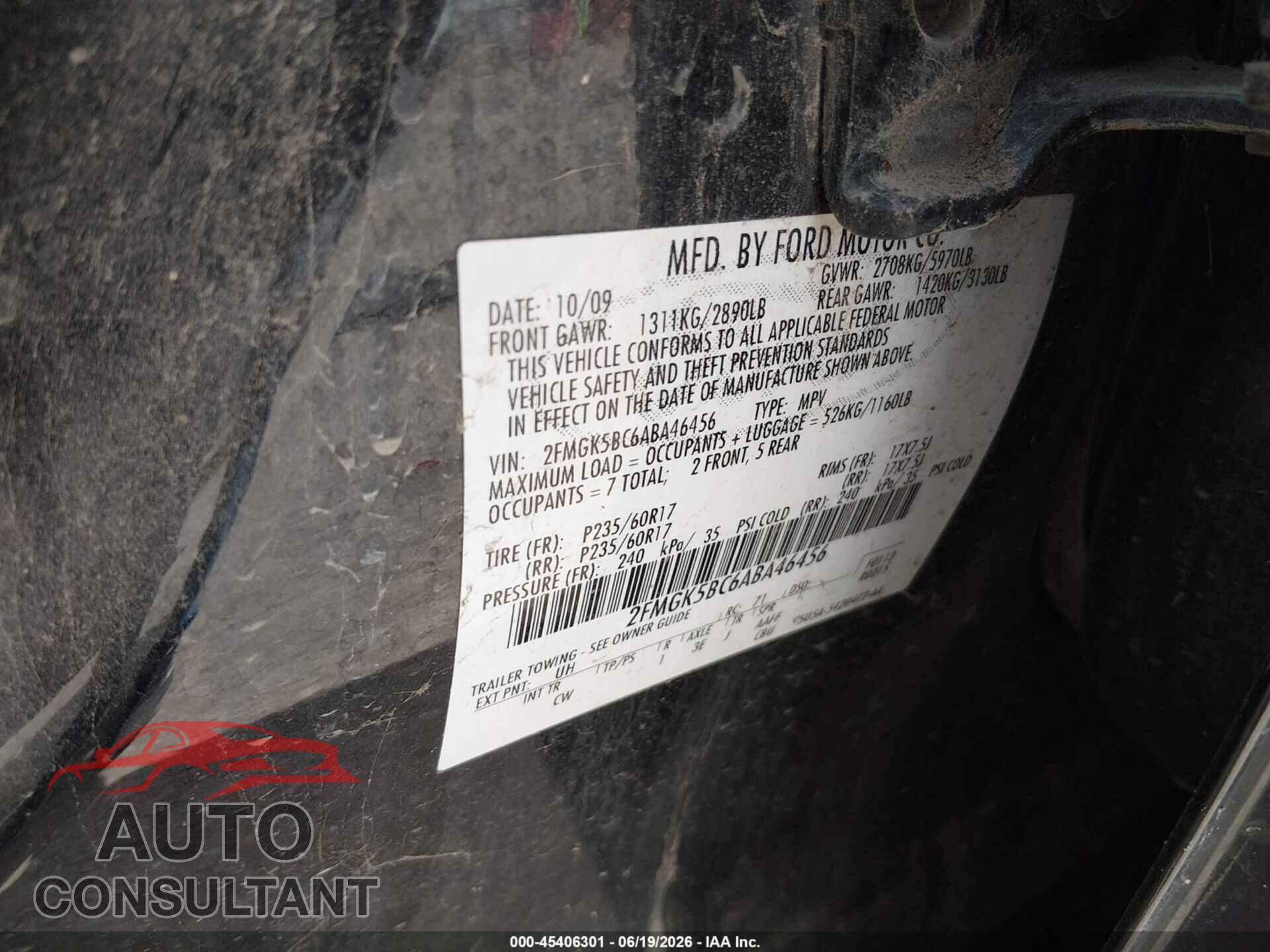 FORD FLEX 2010 - 2FMGK5BC6ABA46456