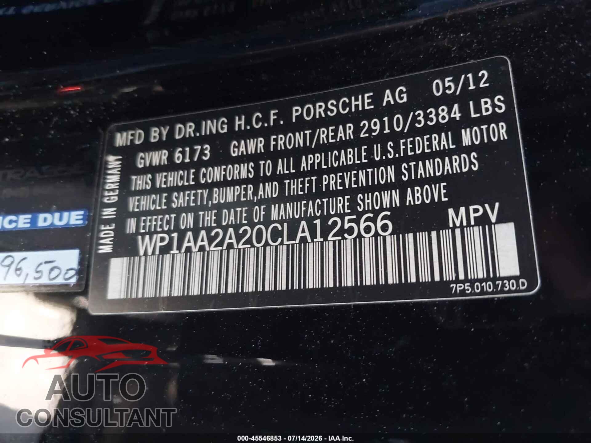PORSCHE CAYENNE 2012 - WP1AA2A20CLA12566