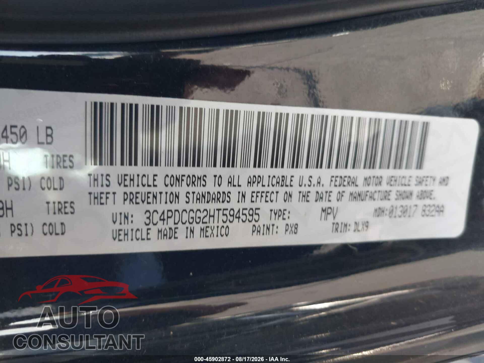 DODGE JOURNEY 2017 - 3C4PDCGG2HT594595