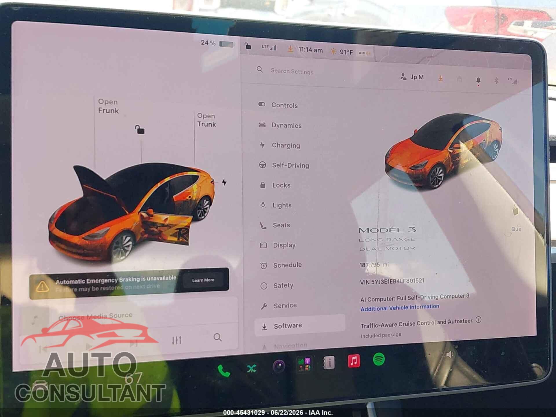 TESLA MODEL 3 2020 - 5YJ3E1EB4LF801521