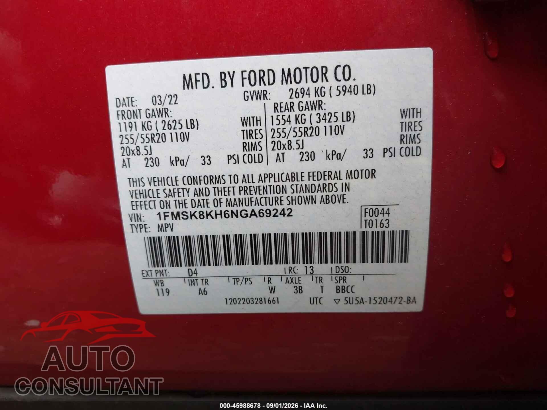 FORD EXPLORER 2022 - 1FMSK8KH6NGA69242