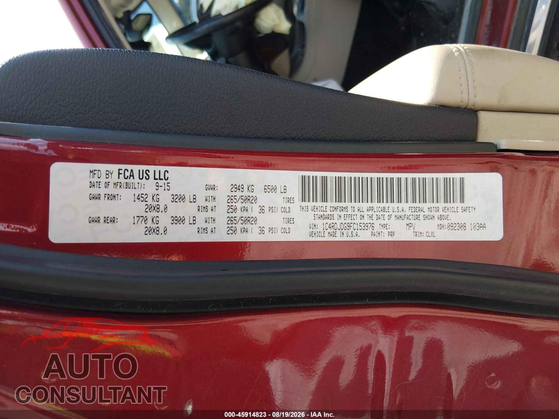 DODGE DURANGO 2015 - 1C4RDJDG9FC153976